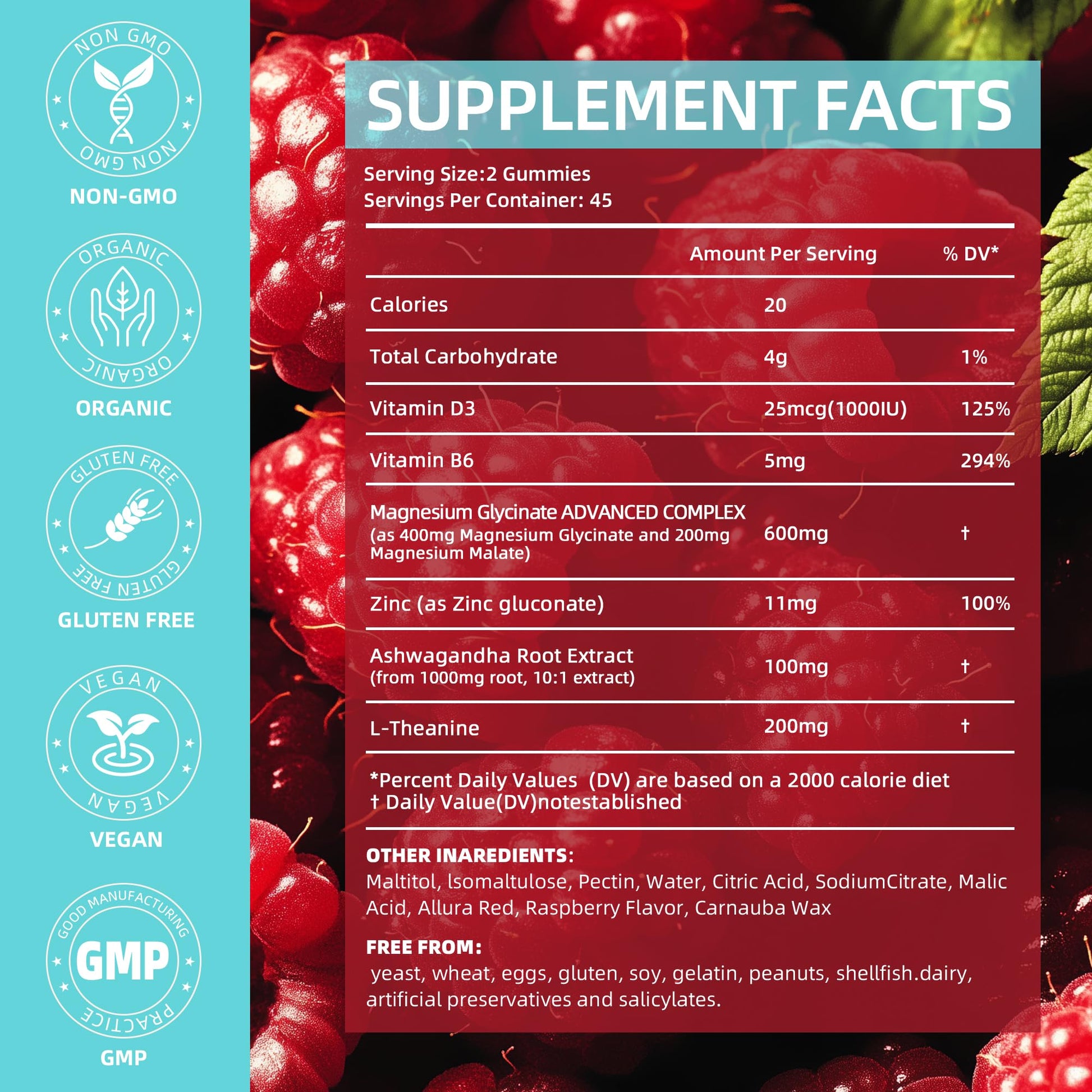 90 Count Magnesium Glycinate Gummies 400 mg - Sugar Free Magnesium Supplement for Adults with Glycinate & Malate, L-Theanine, Ashwagandha, Zinc, Vitamin B6 & D3, Supports Relaxation & Sleep AFXMATE buy supplements canada