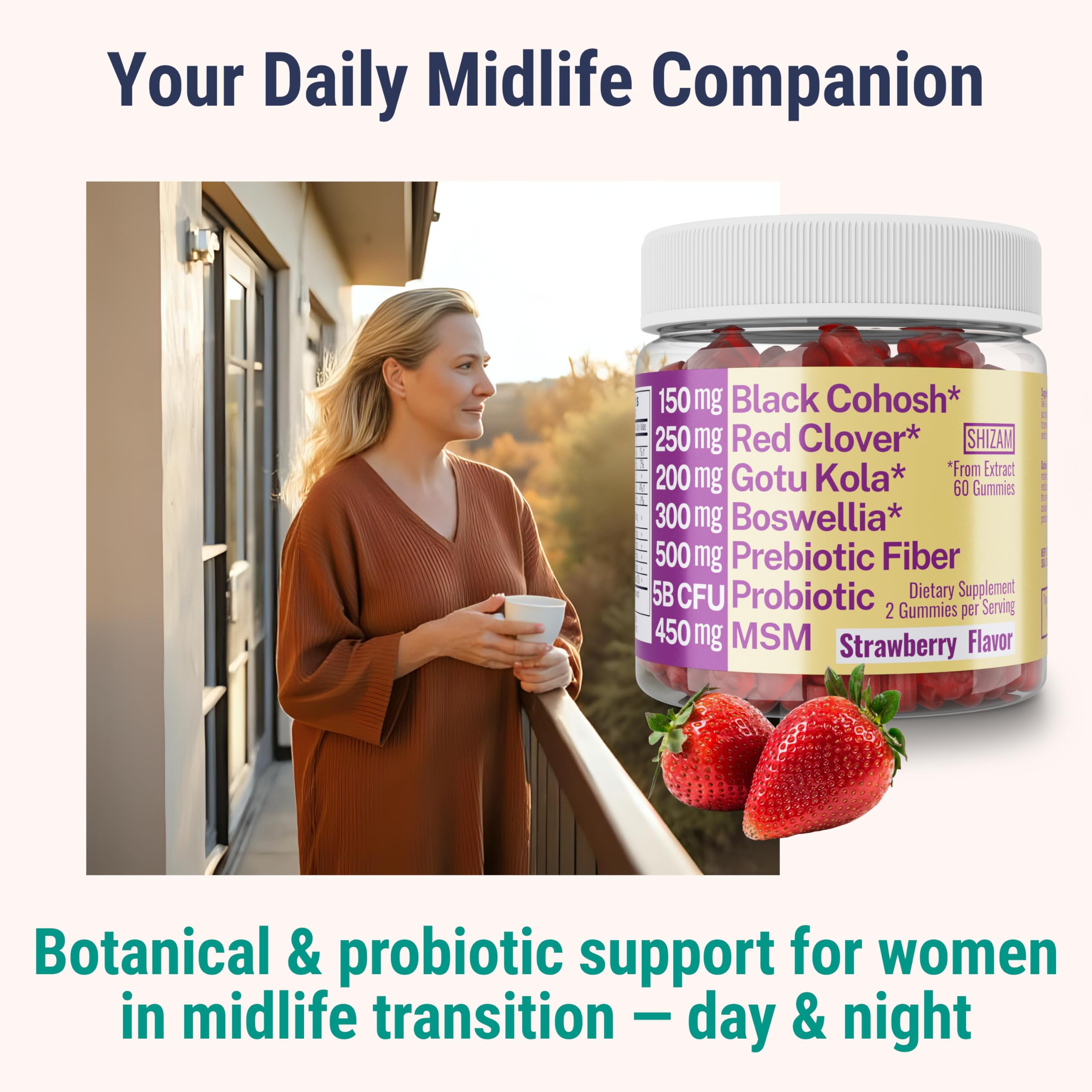 Boswellia Serrata Black Cohosh Gotu Kola Red Clover Extract Complex Gummies w. Probiotic Fiber (Chicory Root Inulin) MSM Methylsulfonylmethane, Supplement Alt for Organic Powder Capsules Tincture SHIZAM buy supplements canada