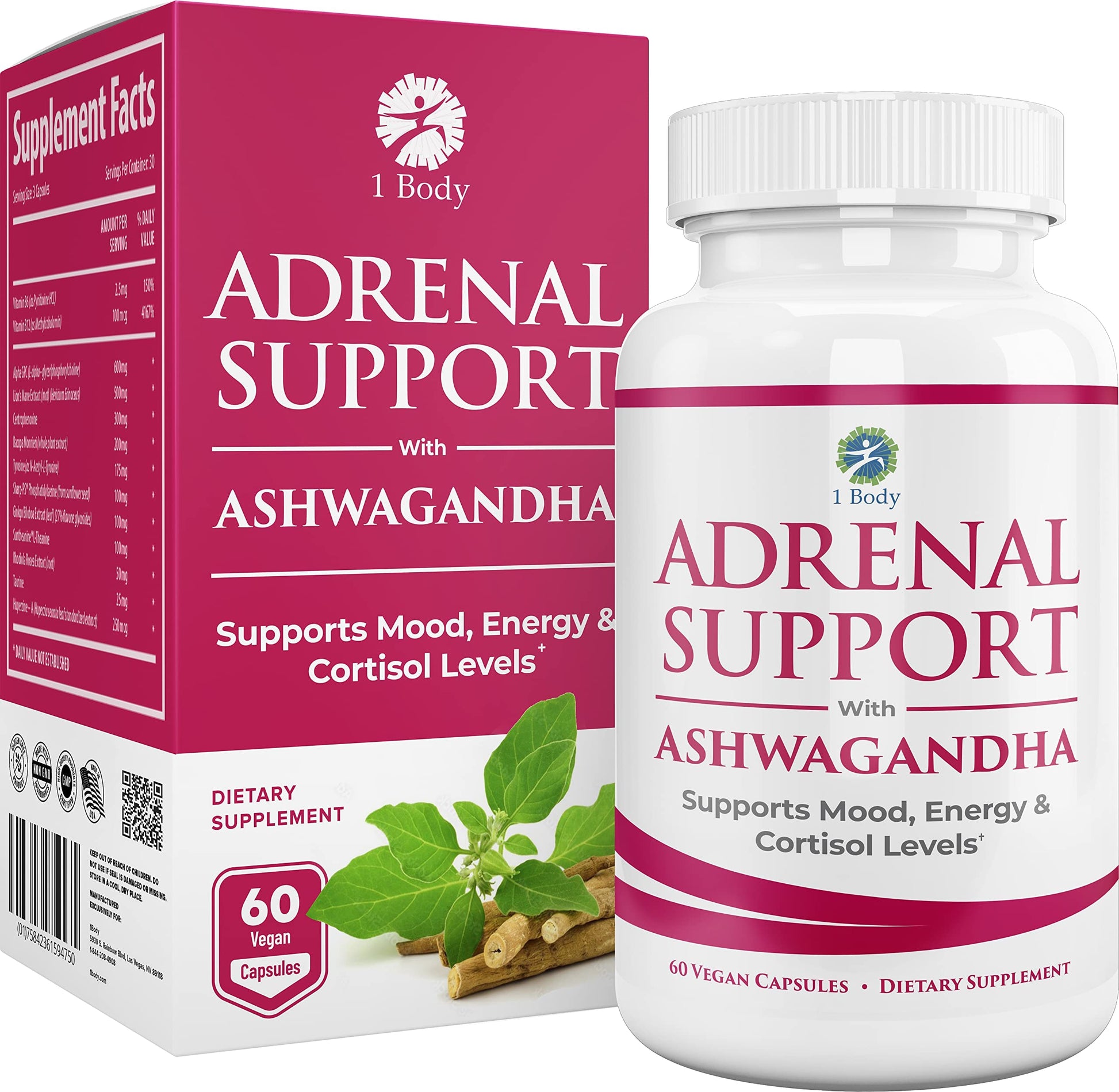 1 Body Adaptogen Complex Supplement with Ashwagandha - 60 Vegan Cap 1 Body buy supplements canada