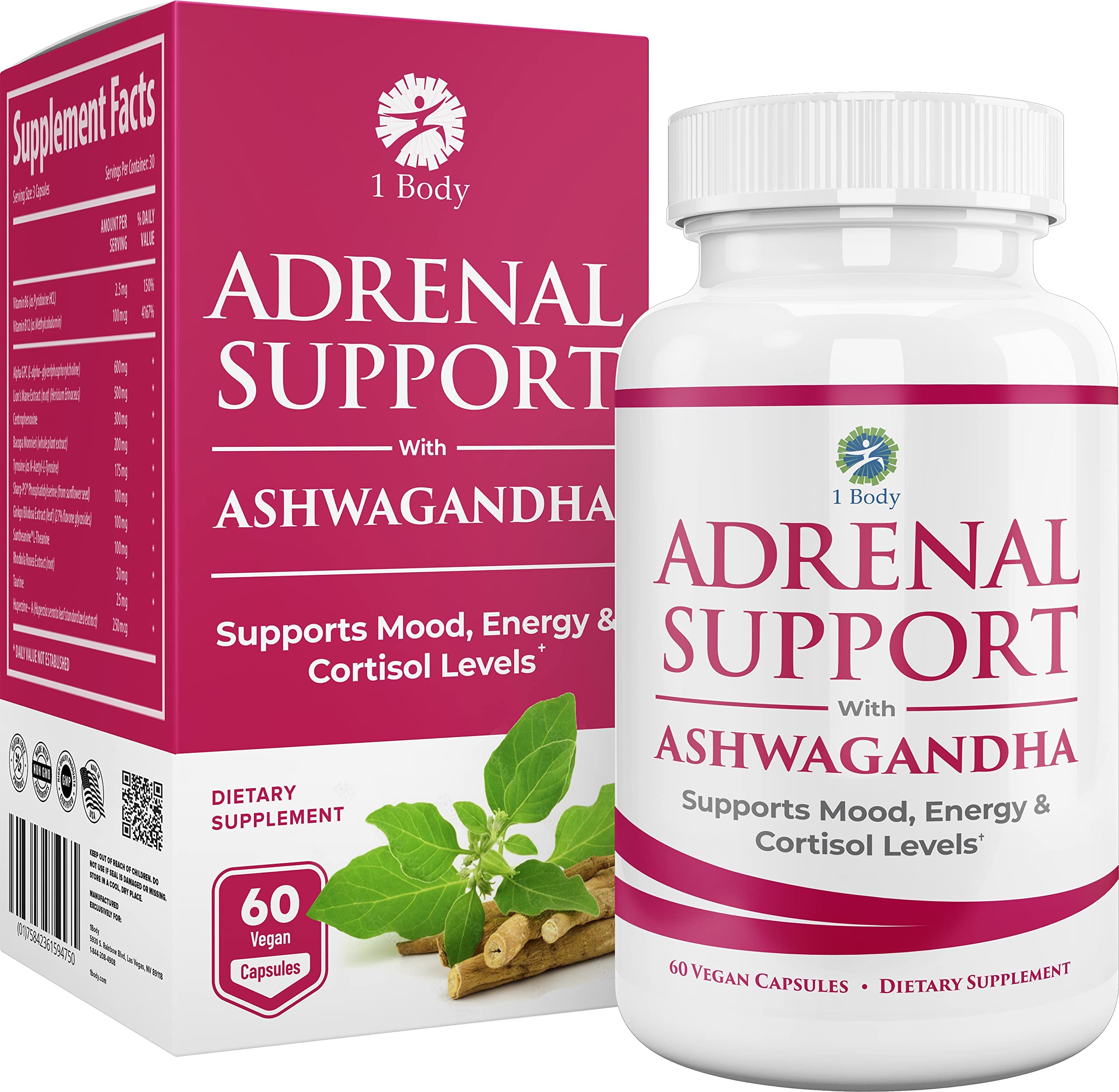 1 Body Adaptogen Complex Supplement with Ashwagandha - 60 Vegan Cap 1 Body buy supplements canada