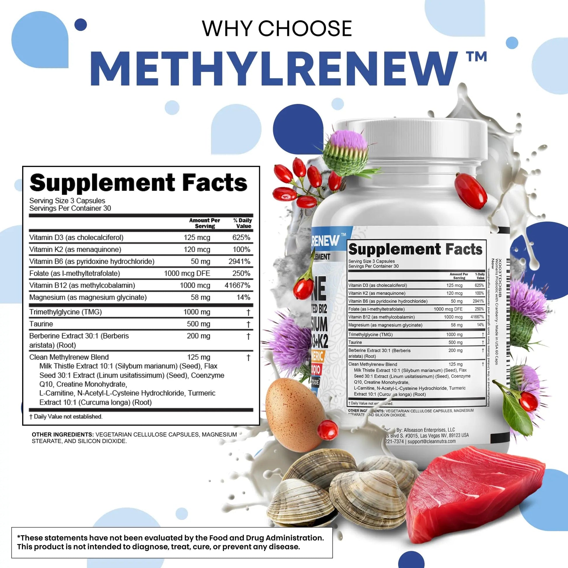 Clean Nutra TMG Supplements 1000mg | Methylated Multivitamin for Women Men | Taurine B6 Vitamins B12 D3 K2 Trimethylglycine Magnesium Clean Nutraceuticals buy supplements canada