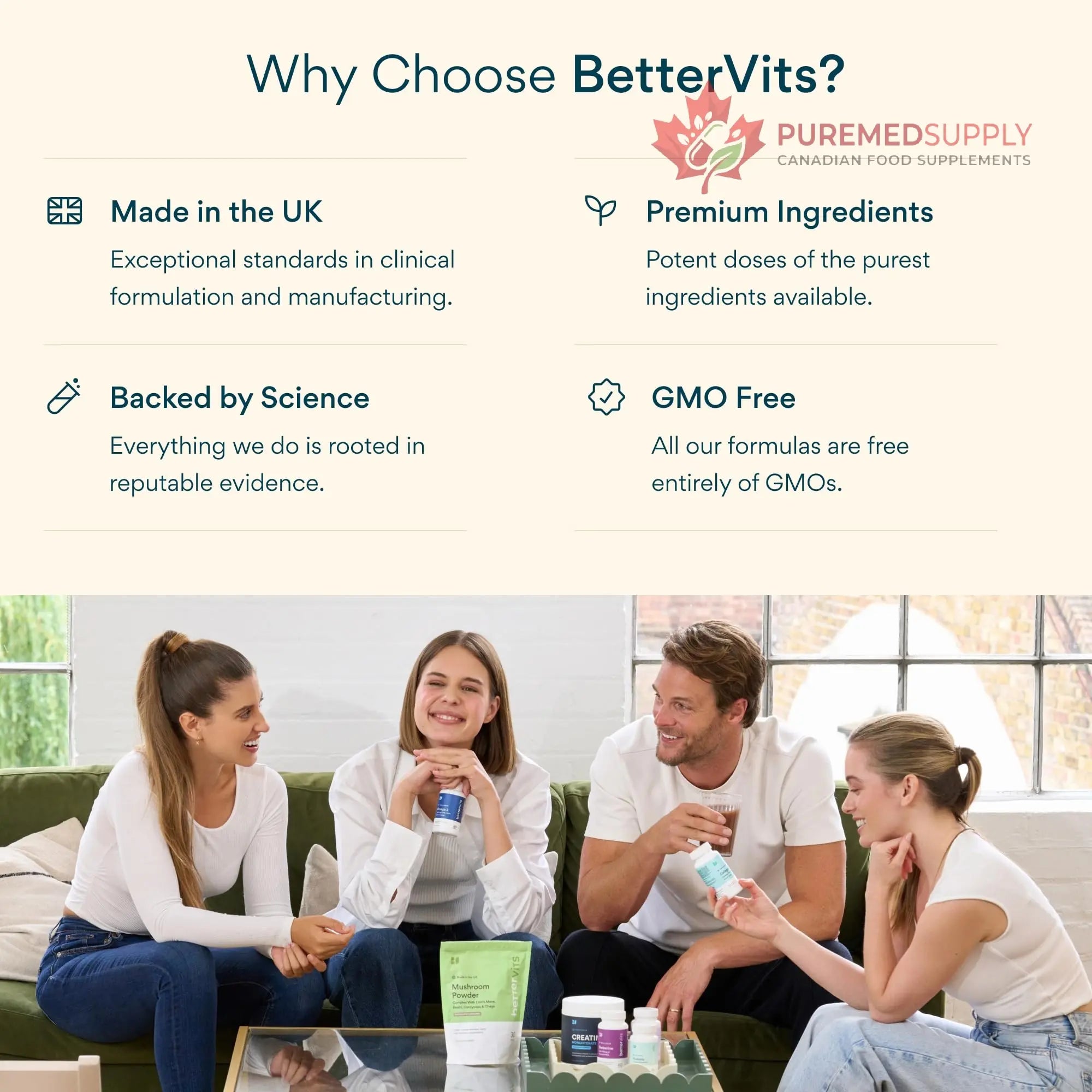 Bettervits Magnesium Glycinate Complex with Citrate Malate Zinc & Vitamin D3 | High Absorption Pure Magnesium 225mg Supplement Chelated Formula for Muscle Relaxation, Sleep Support – 60 Capsules Bettervits buy supplements canada