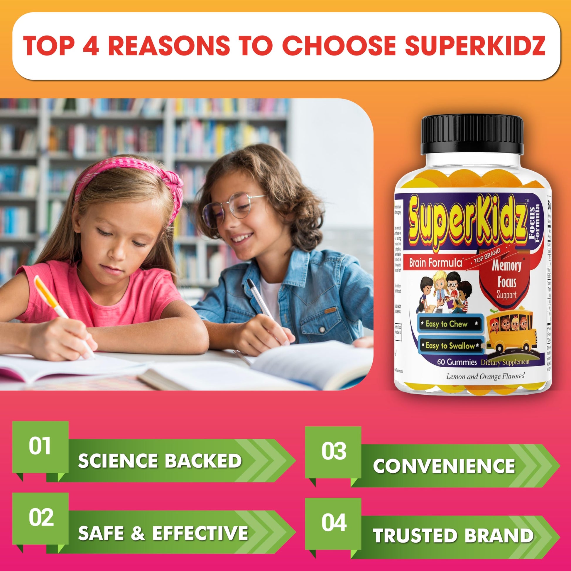 Superkids Focus Gummies for Kids, Omega 3 Gummy Kids Focus and Attention Supplements, Teen Brain Focus Vitamins, Non-GMO Gummy Vitamins, Tasty Lemon & Orange, 60 Count Celebrity LifeStyle Product buy supplements canada