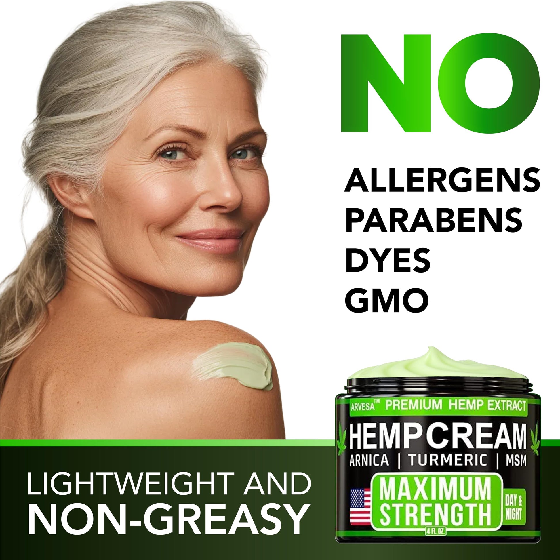 Hemp Cream Maximum Strength with Glucosamine, Arnica, Turmeric, MSM - Natural Hemp Oil Gel Rub - Fast Absorption, Non-Greasy - Advanced Formula - Formulated in USA - 4 FL OZ Arvesa buy supplements canada