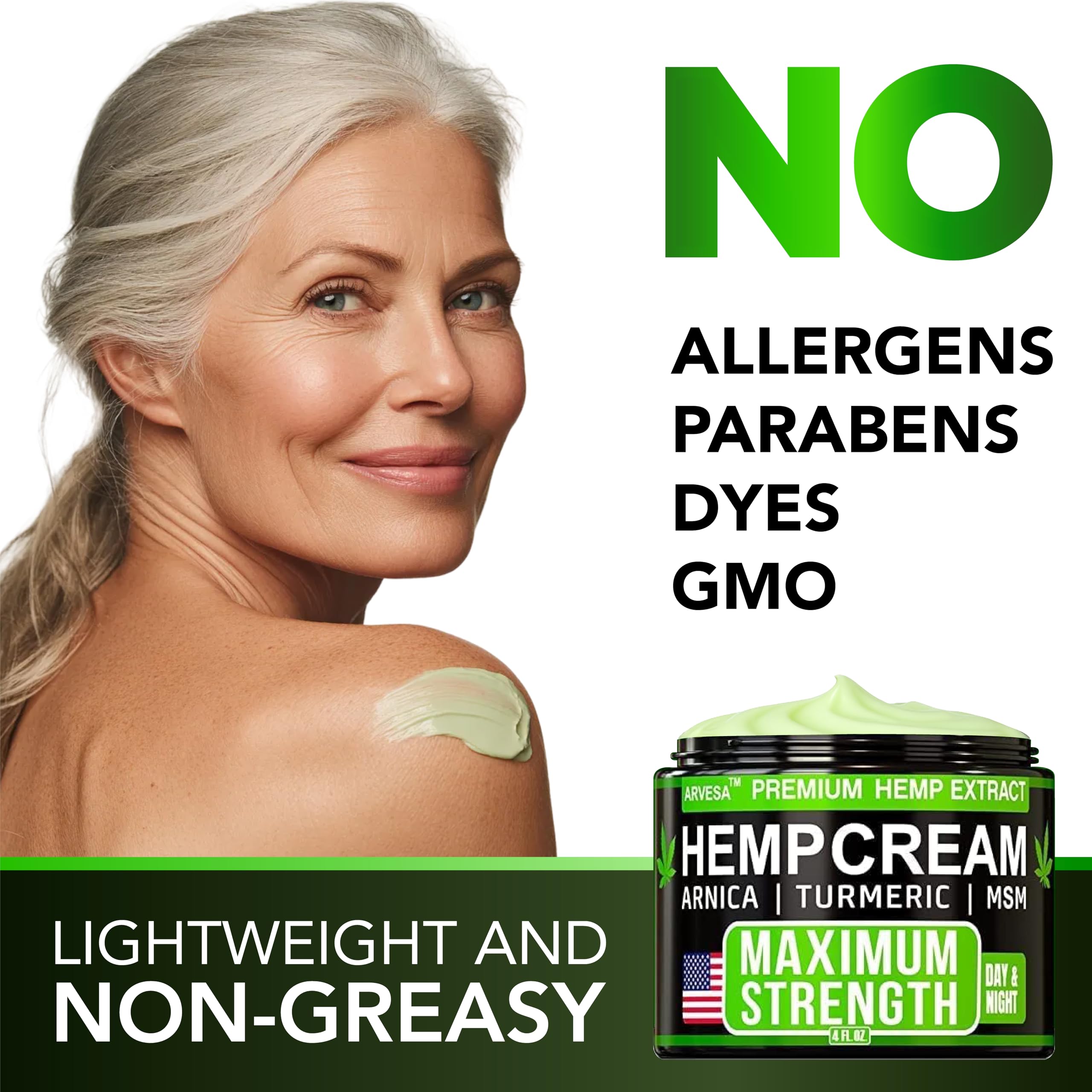 Hemp Cream Maximum Strength with Glucosamine, Arnica, Turmeric, MSM - Natural Hemp Oil Gel Rub - Fast Absorption, Non-Greasy - Advanced Formula - Formulated in USA - 4 FL OZ Arvesa buy supplements canada