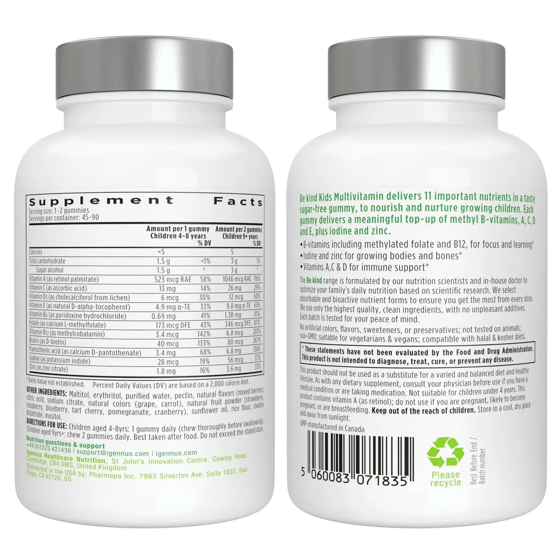 Multivitamin & Minerals for Women + Advanced Kids Multivitamin Gummy Vegan Bundle, with Methylated B-Vitamins, Vitamin A, C, D3 & E Igennus Healthcare Nutrition buy supplements canada