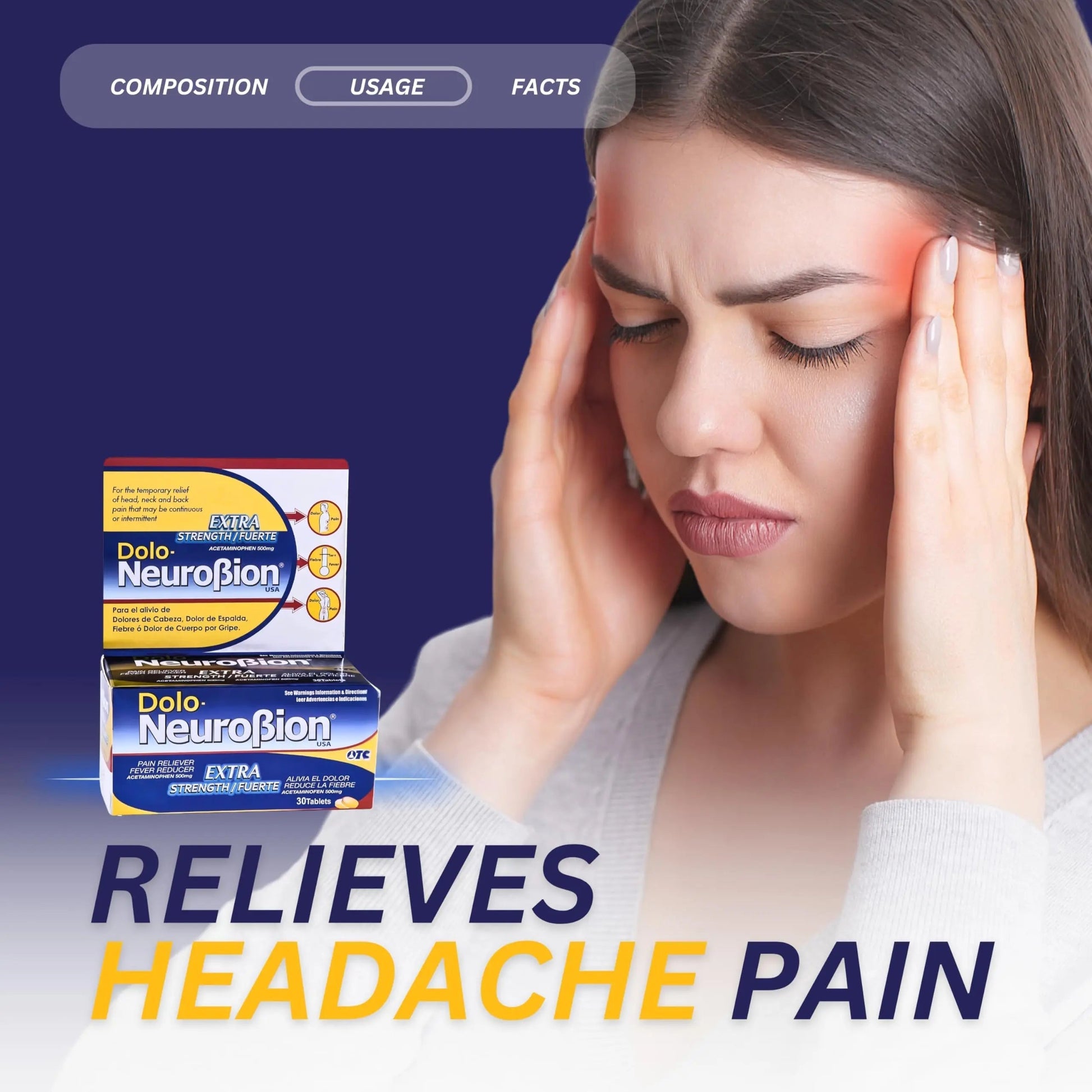 Dolo Neurobion 30 Tablets - Pain Reliever, Fever Reducer, Extra Strength, Fuerte, Alivia el Dolor, Reduce la Fiebre Neurobion buy supplements canada