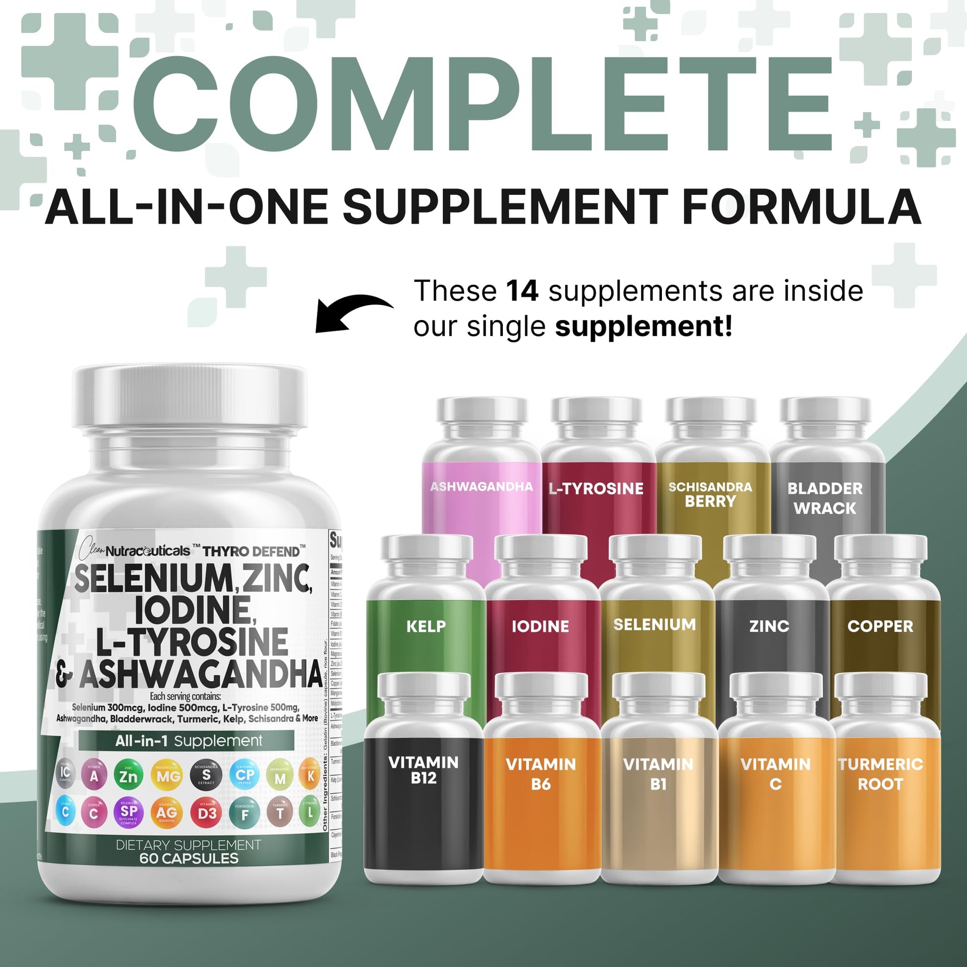 Clean Nutra Selenium 300mcg Iodine 500mcg Thyroid Support for Women & Men | L Tyrosine 500mg Ashwagandha Supplement Bladderwrack, Turmeric, Kelp, Schisandra Zinc Pills Capsule Supplements Clean Nutraceuticals buy supplements canada