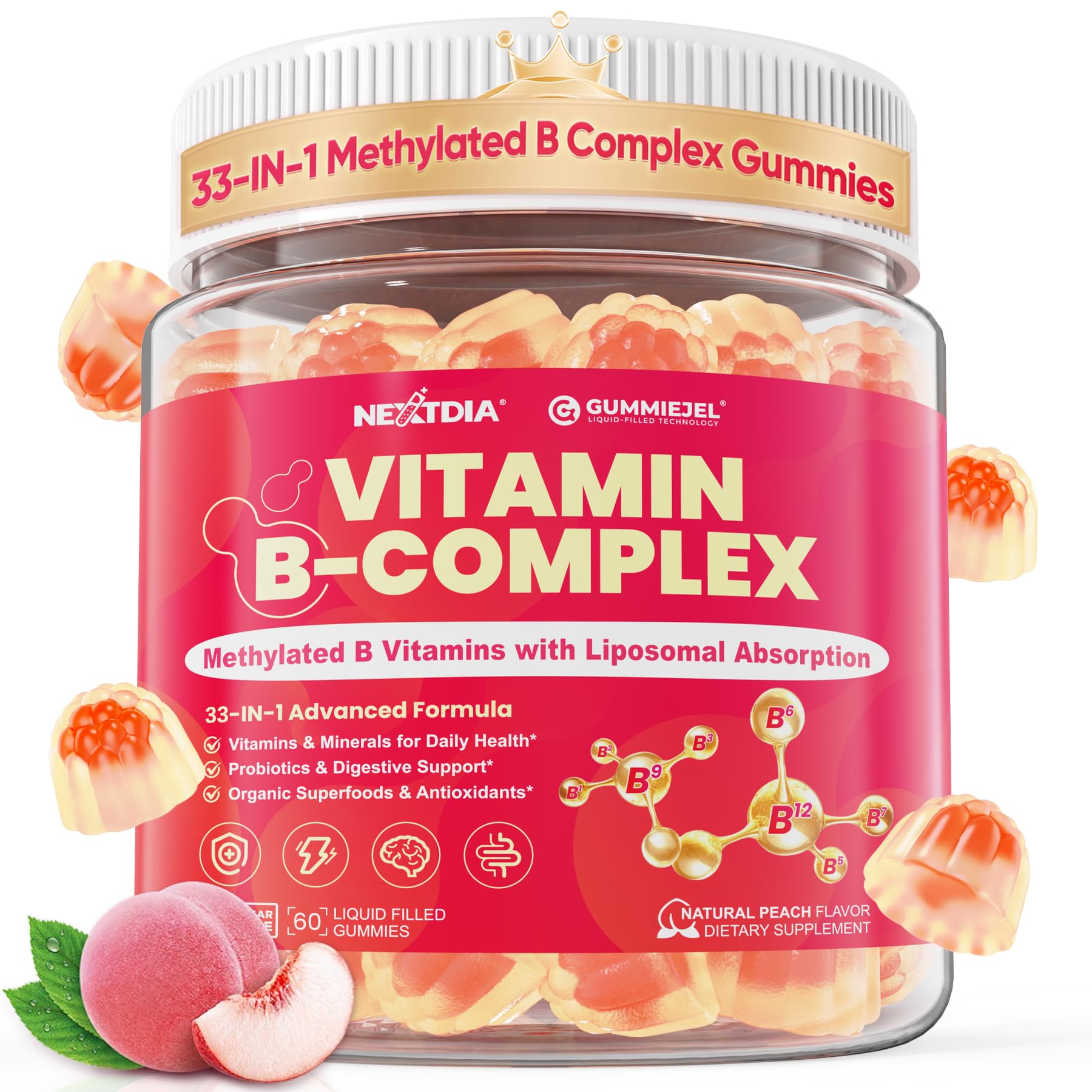 Methylated Vitamin B Complex Gummies for Women & Men, High Dose 2000 mcg Methyl B12, Liposomal Super All B Vitamins Methylfolate, B1, B2, B3, B5, B6, B7, Vitamin C, Nextdia buy supplements canada