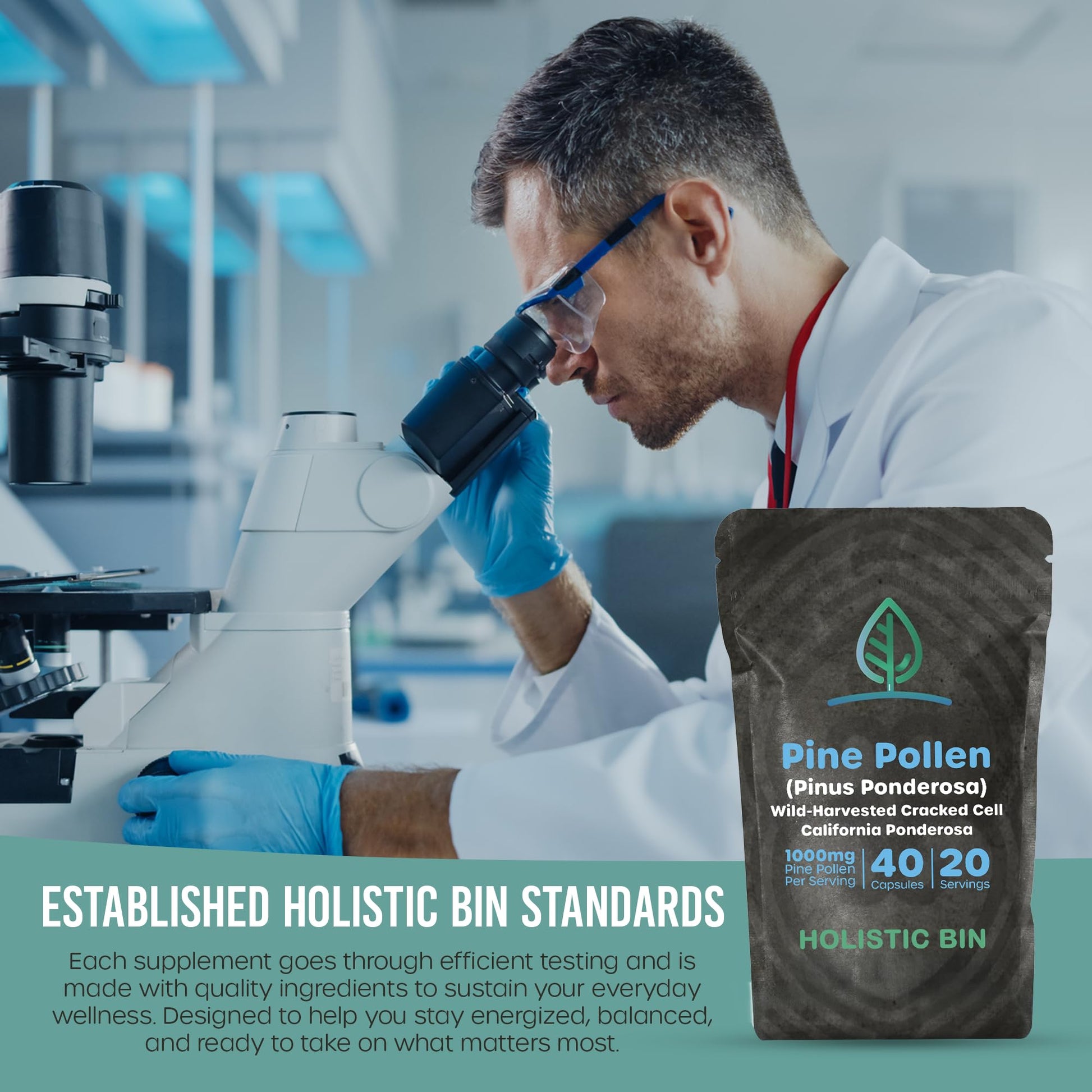 Holistic Bin Pine Pollen Capsules 500mg (Pinus Ponderosa) - Wild Harvested California Ponderosa Pine Pollen Powder - Olympic Grade - Organic, Non-GMO, No Fillers - 30 Day Supply (40 Capsules) Holistic Bin buy supplements canada