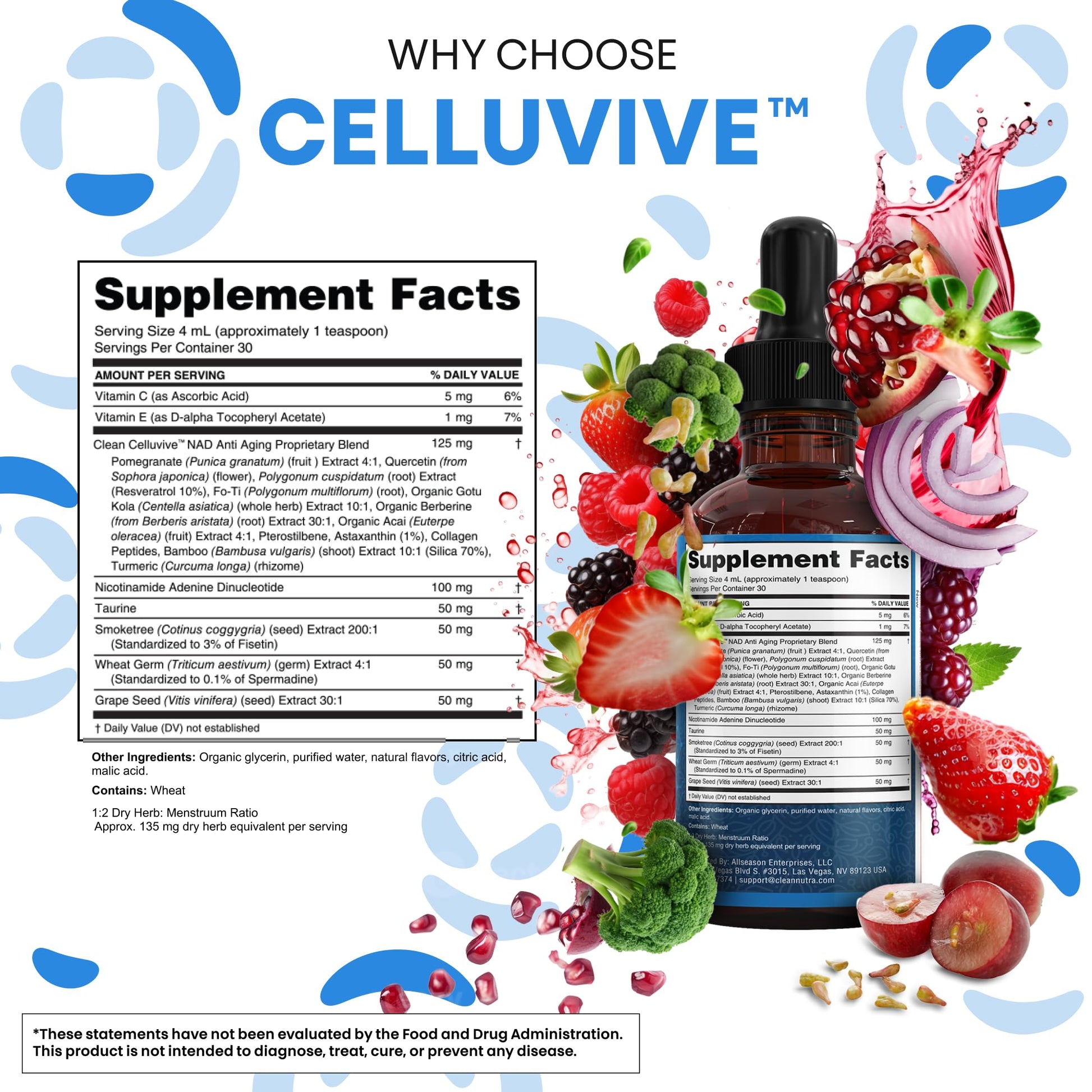 Clean Nutra NAD Liquid Supplement Drops Resveratrol Polyphenols Liposomal Taurine Fisetin Grape Seed Extract Japanese Knotweed Fo Ti Anti Aging NAD+ Nicotinamide Adenine Dinucleotide for Women & Men Clean Nutraceuticals buy supplements canada