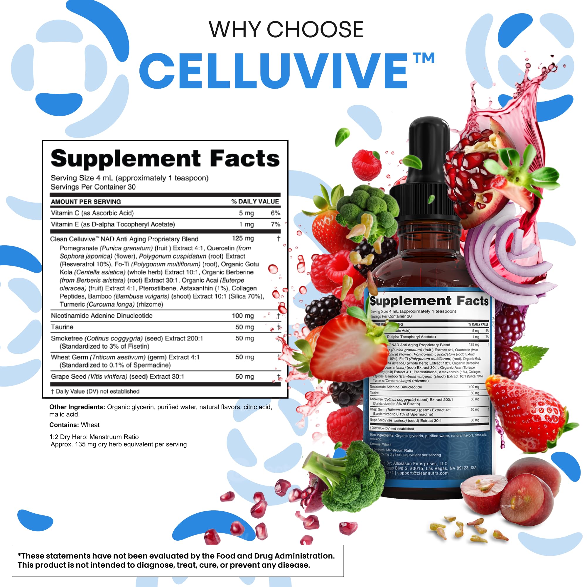 Clean Nutra NAD Liquid Supplement Drops Resveratrol Polyphenols Liposomal Taurine Fisetin Grape Seed Extract Japanese Knotweed Fo Ti Anti Aging NAD+ Nicotinamide Adenine Dinucleotide for Women & Men Clean Nutraceuticals buy supplements canada