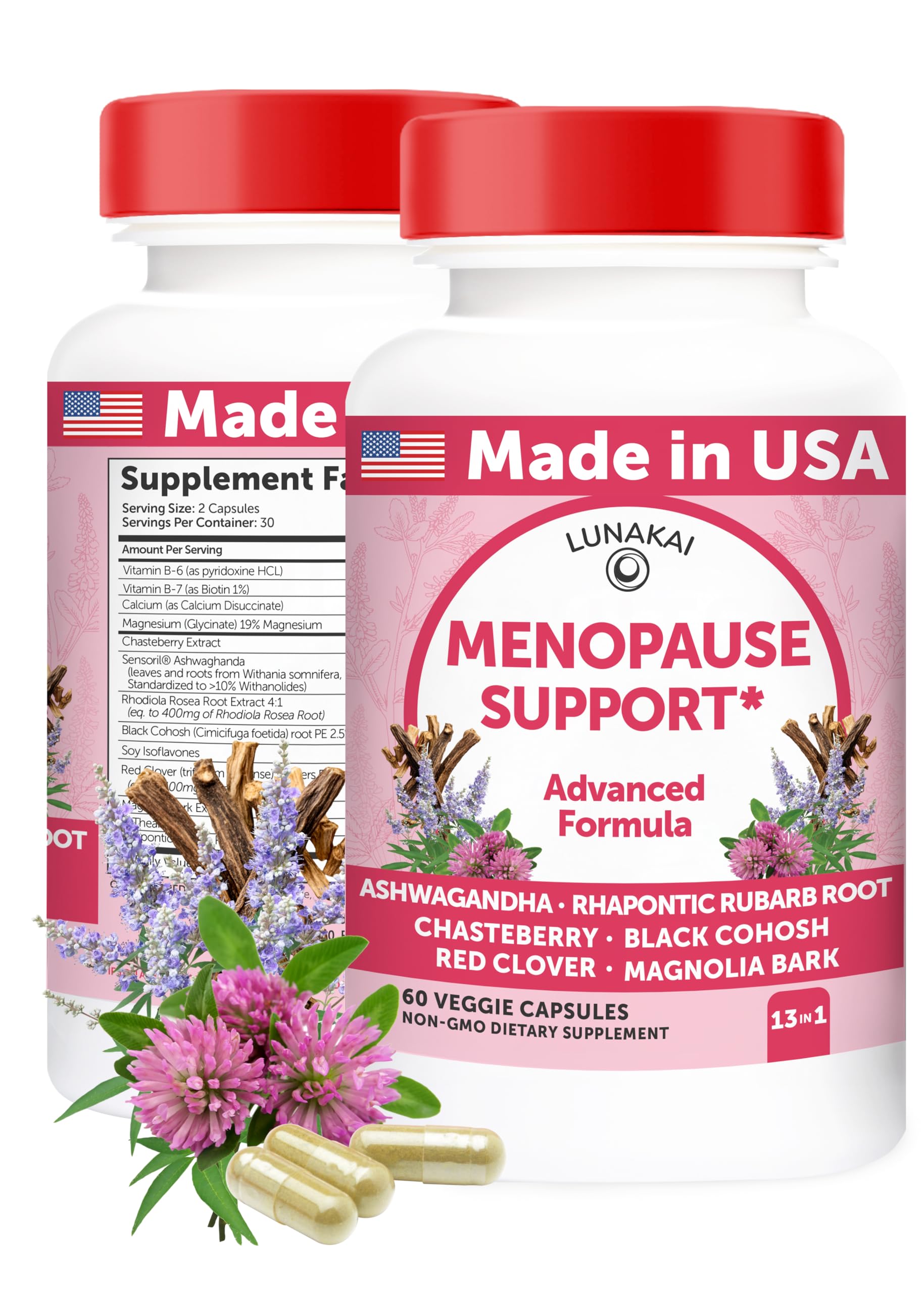 Lunakai USA Made Natural Menopause Supplements for Women – 13-in-1 Menopause Relief for Hot Flashes, Night Sweats, Sleep & Mood Support, 60ct Lunakai buy supplements canada