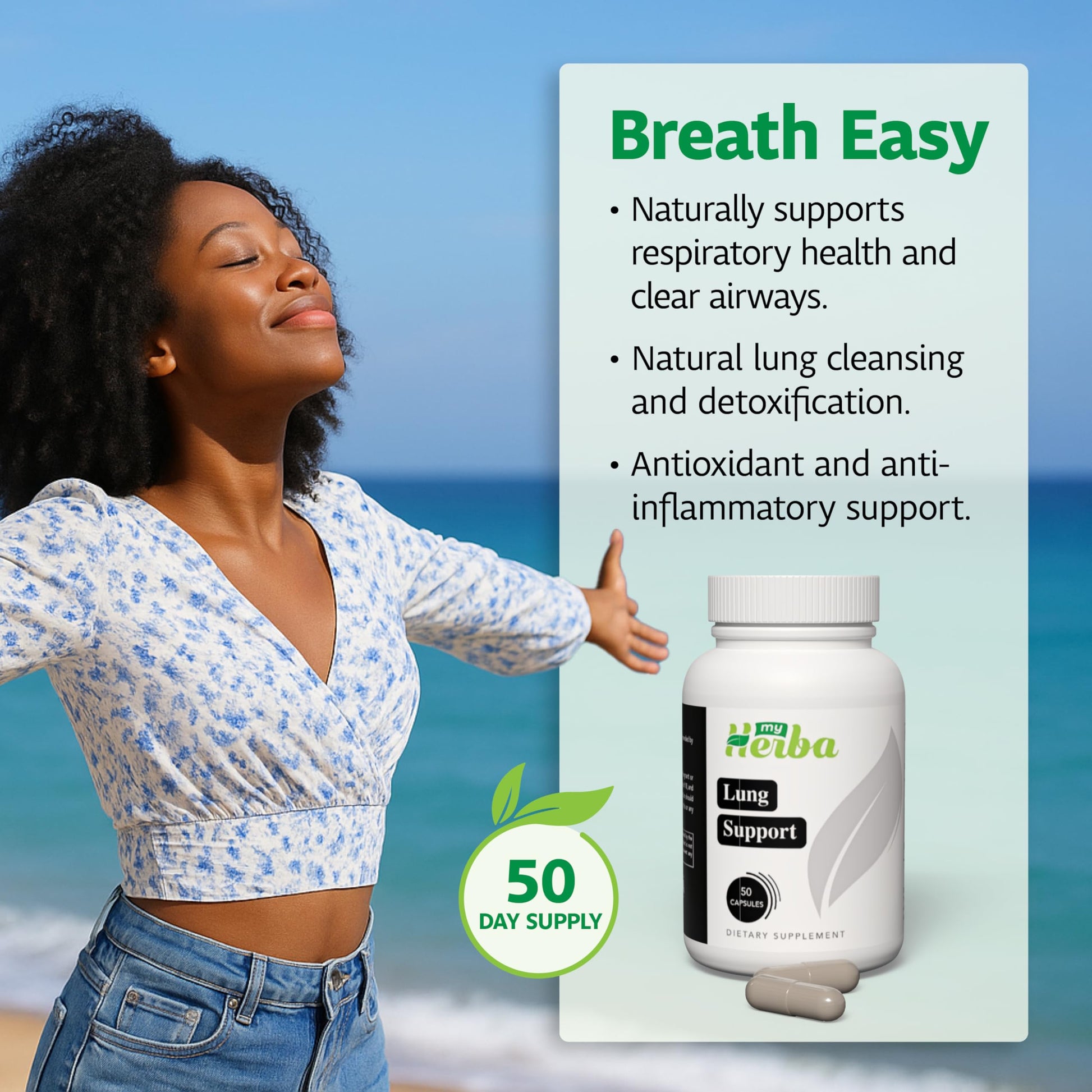 MyHerba Lung Support Supplement - Vegan Formula with Marshmallow Root, Chlorella, Ginkgo Biloba Leaf, Irish Sea Moss & PAU D’Arco - Deep Lung Cleanse, Detox and Immune Support for Adults, 50 Capsules MyHerba buy supplements canada