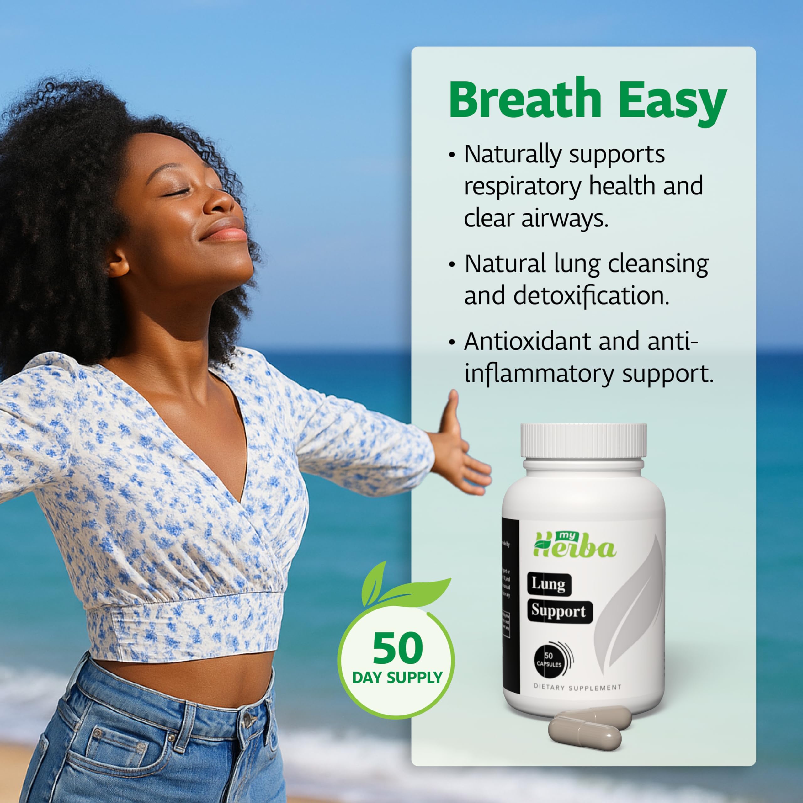 MyHerba Lung Support Supplement - Vegan Formula with Marshmallow Root, Chlorella, Ginkgo Biloba Leaf, Irish Sea Moss & PAU D’Arco - Deep Lung Cleanse, Detox and Immune Support for Adults, 50 Capsules MyHerba buy supplements canada