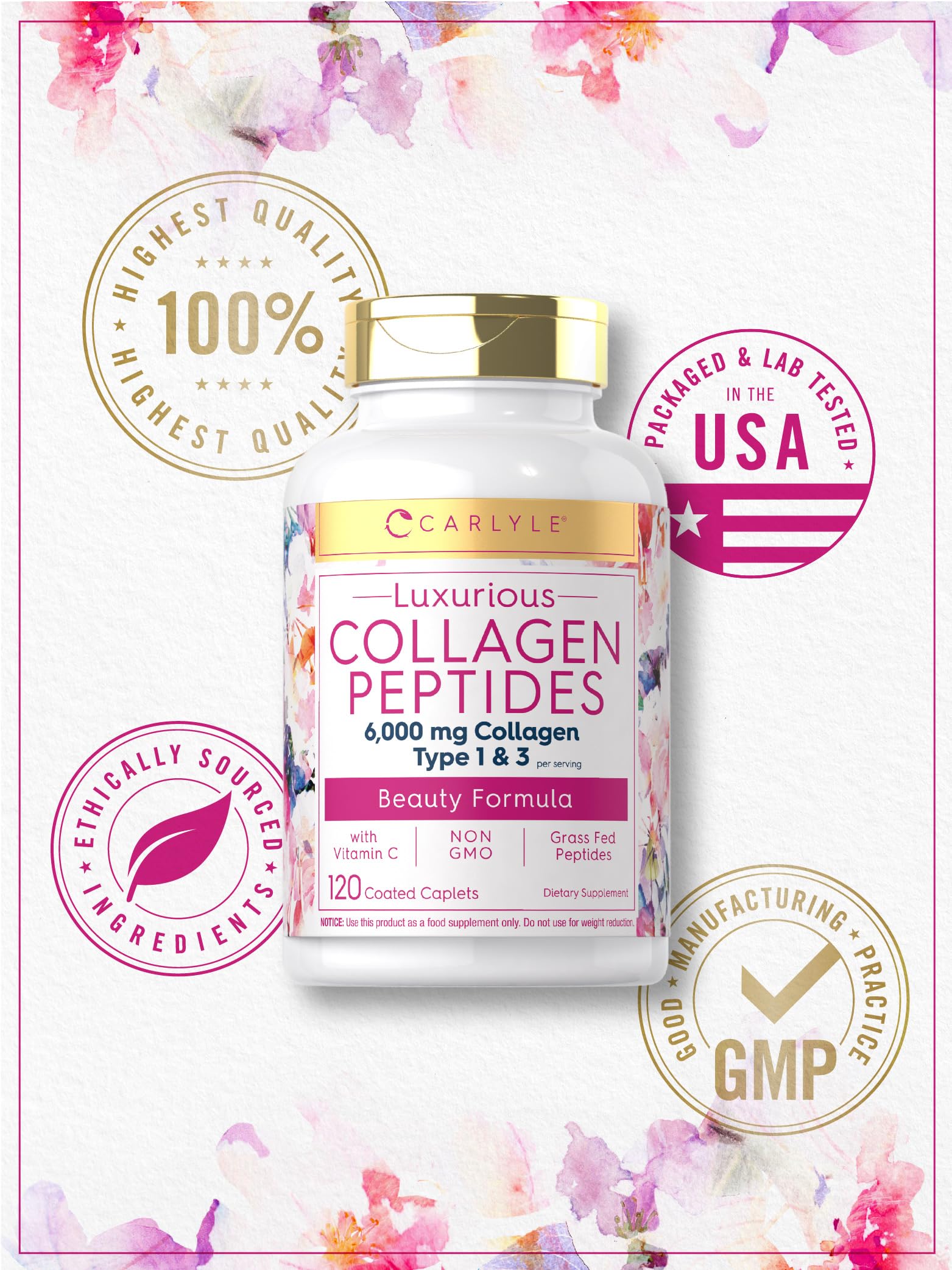 Carlyle Collagen with Vitamin C | 6000mg | 120 Caplets | Multi Collagen Peptide Pills Carlyle buy supplements canada