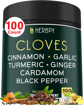 Herbpy 7in1 Clove Supplement Rich in Vitamins & Minerals Supports Digestion, Immune & Heart Health with Cinnamon, Turmeric, Ginger, Cardamom, Garlic & Black Pepper - 100 Vegan Capsules Herbpy buy supplements canada