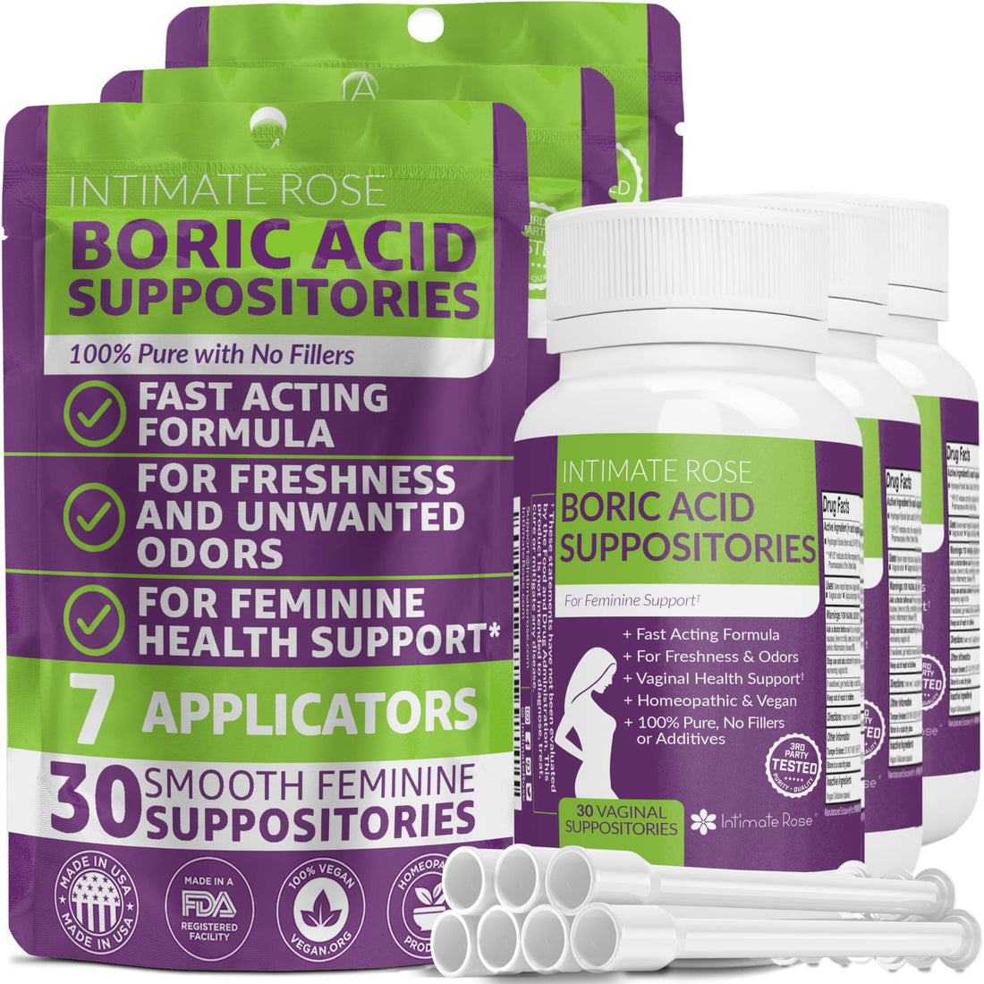 Boric Acid Suppositories - Helps Fight Against BV, Yeast Infections - Manages Odor - Promote pH Balance Intimate Rose buy supplements canada