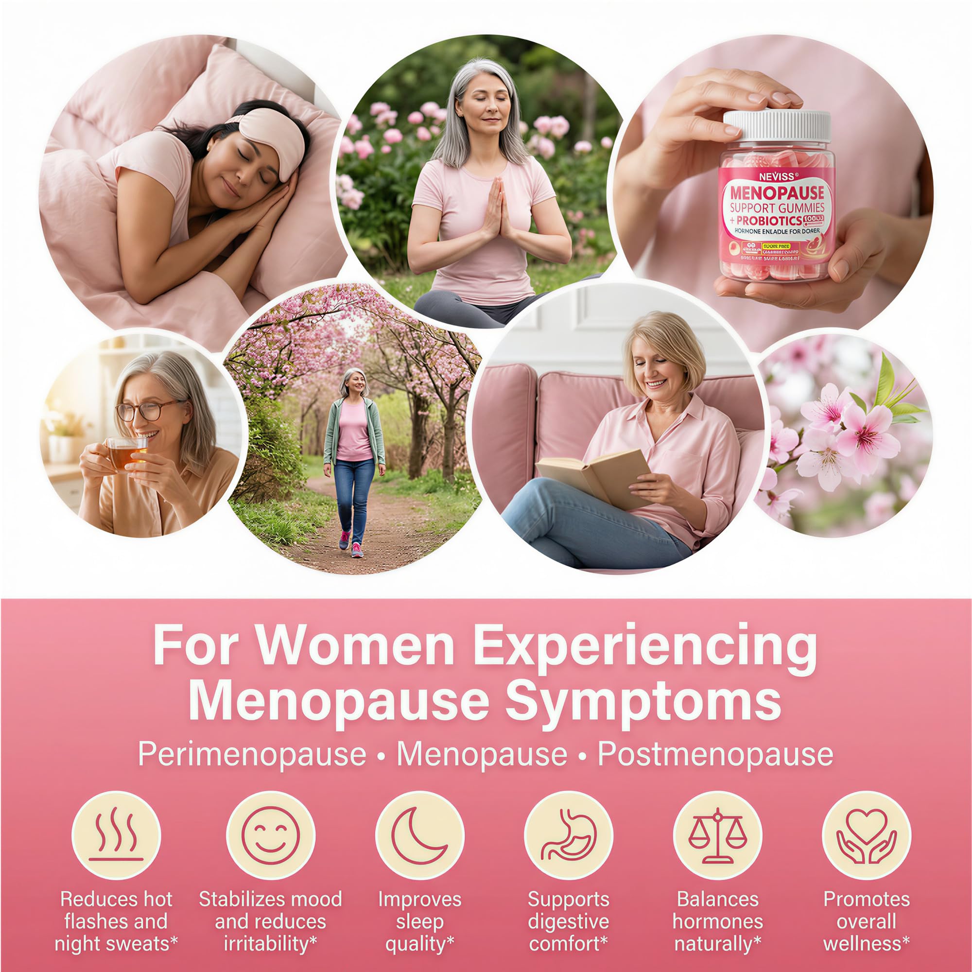Sugar Free Menopause Supplement Gummies for Women, Menopause Probiotics (10 Billion CFU) Filled Gummy with Ashwagandha, Dong Quai & Black Cohosh for Hot Flashes, Night Sweats, Mood Swings, Gut Health NEVISS buy supplements canada
