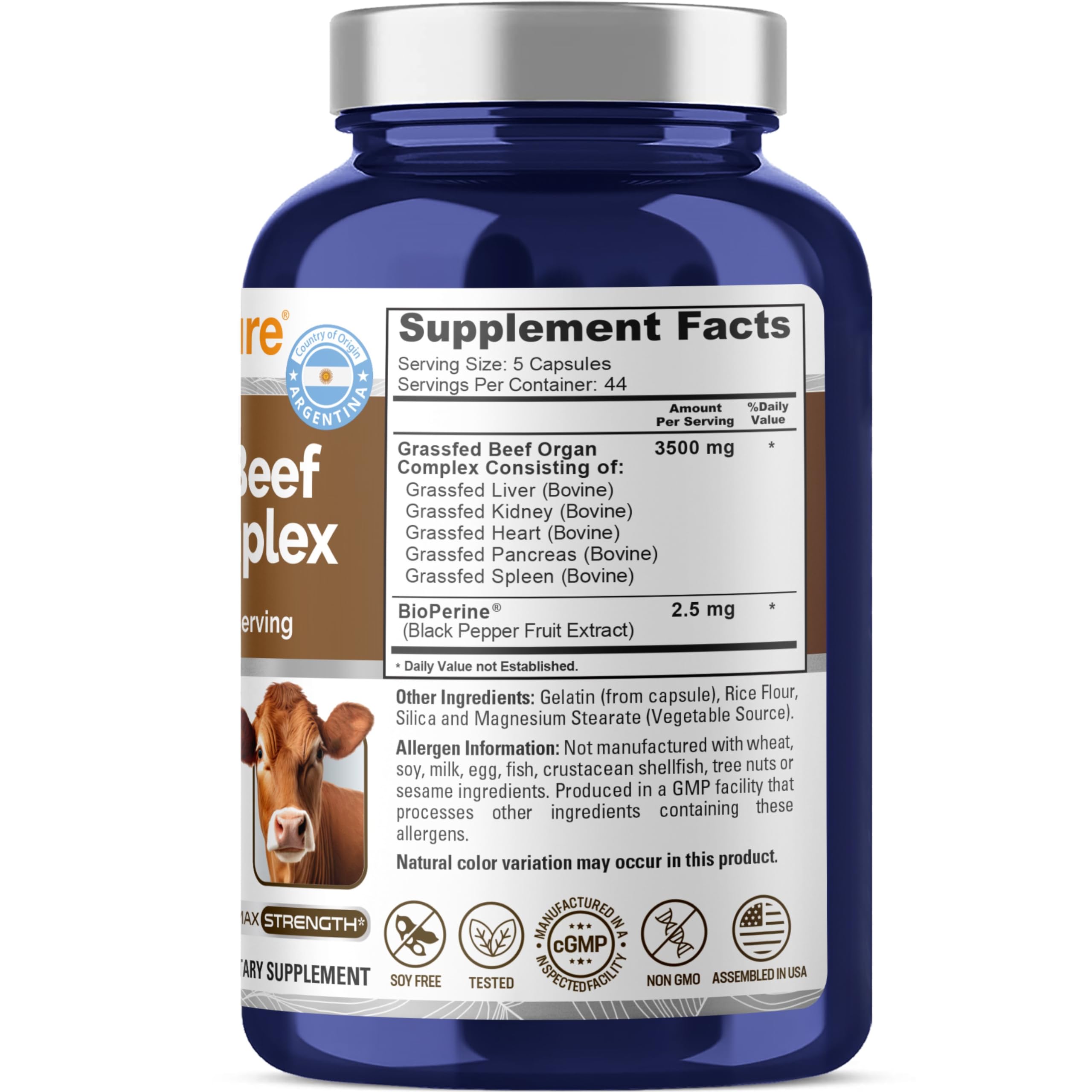 NusaPure Grass Fed Beef Organ Complex | 220 Capsules | Pasture Raised | with Desiccated Liver, Kidney, Pancreas, Heart, Spleen | Soyfree Non-GMO, Bioperine NusaPure buy supplements canada
