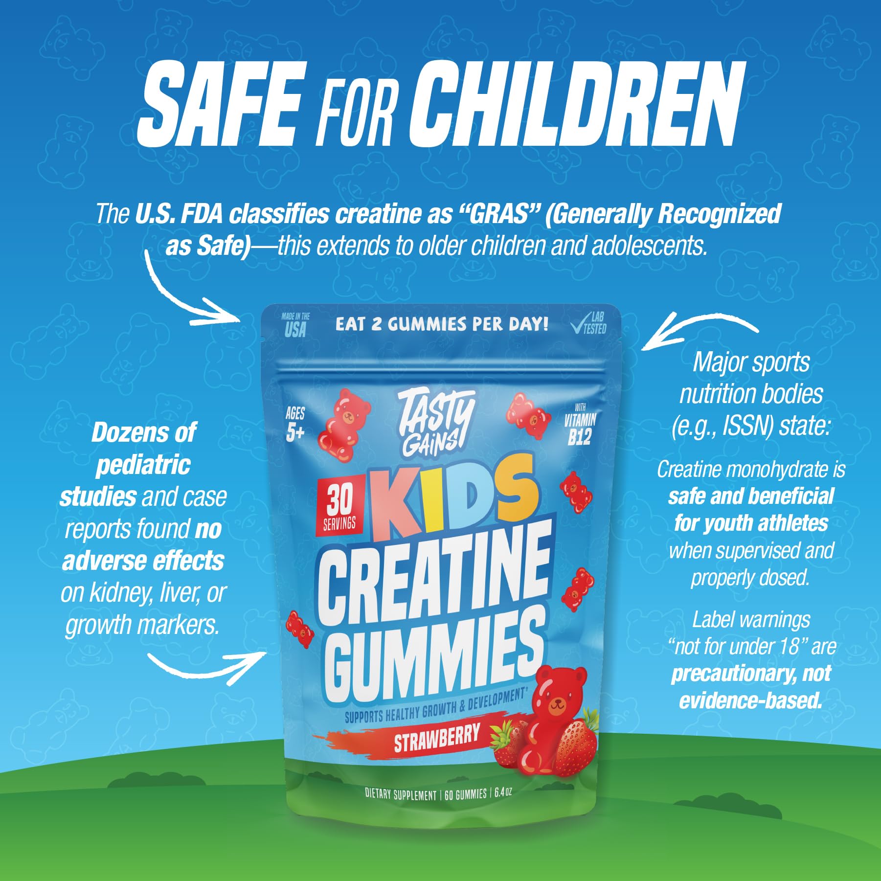 TASTY GAINS Kids & Teen Creatine Gummies with Vitamin B12 for Growth Support, Easy Chew Daily Supplement, Gummy Vitamins for Kids and Teens, Ages 5+ TASTY GAINS buy supplements canada