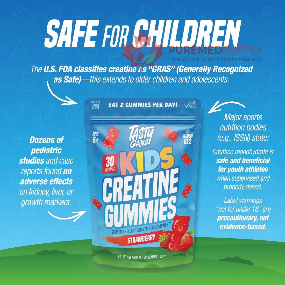 TASTY GAINS Kids & Teen Creatine Gummies with Vitamin B12 for Growth Support, Easy Chew Daily Supplement, Gummy Vitamins for Kids and Teens, Ages 5+ TASTY GAINS buy supplements canada