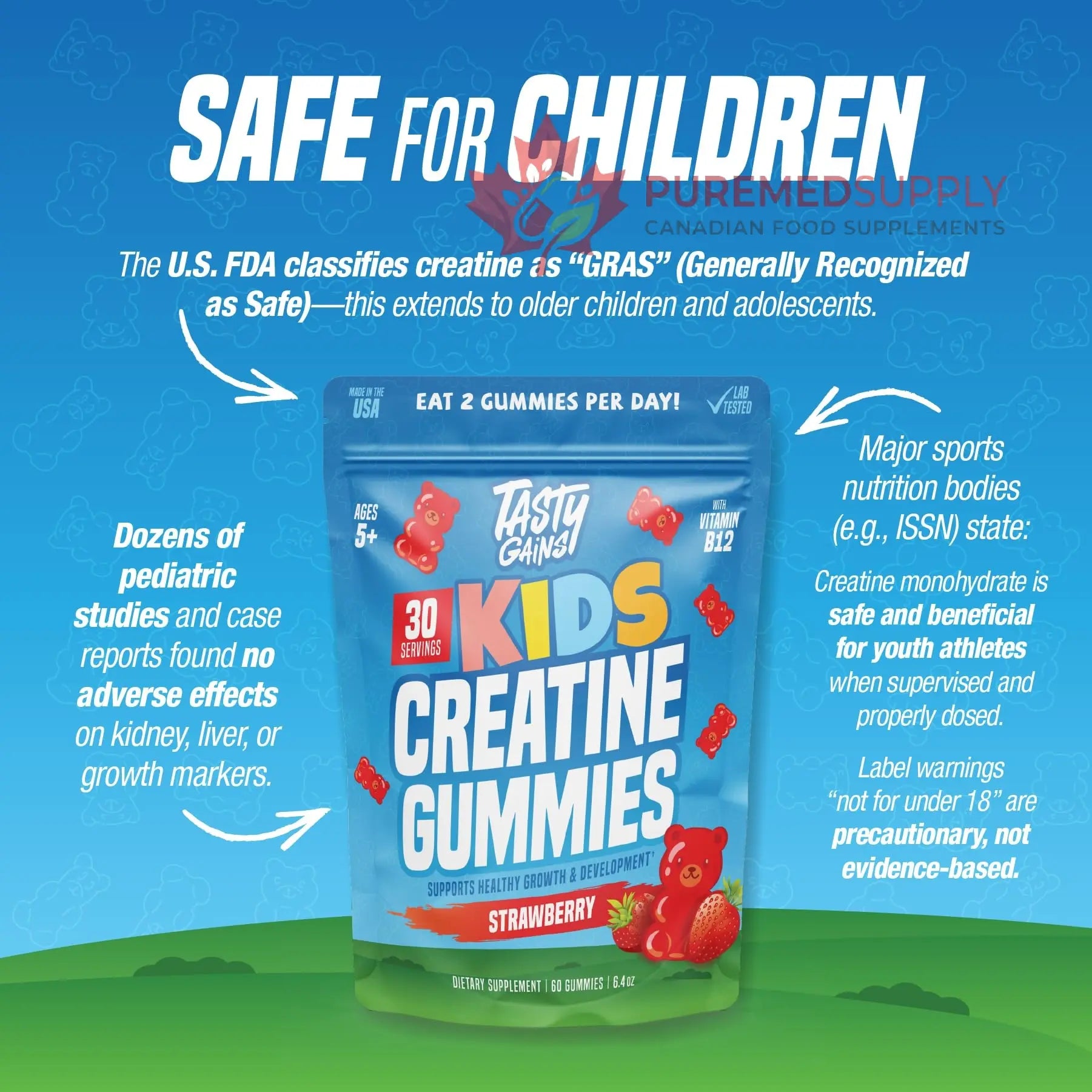 TASTY GAINS Kids & Teen Creatine Gummies with Vitamin B12 for Growth Support, Easy Chew Daily Supplement, Gummy Vitamins for Kids and Teens, Ages 5+ TASTY GAINS buy supplements canada