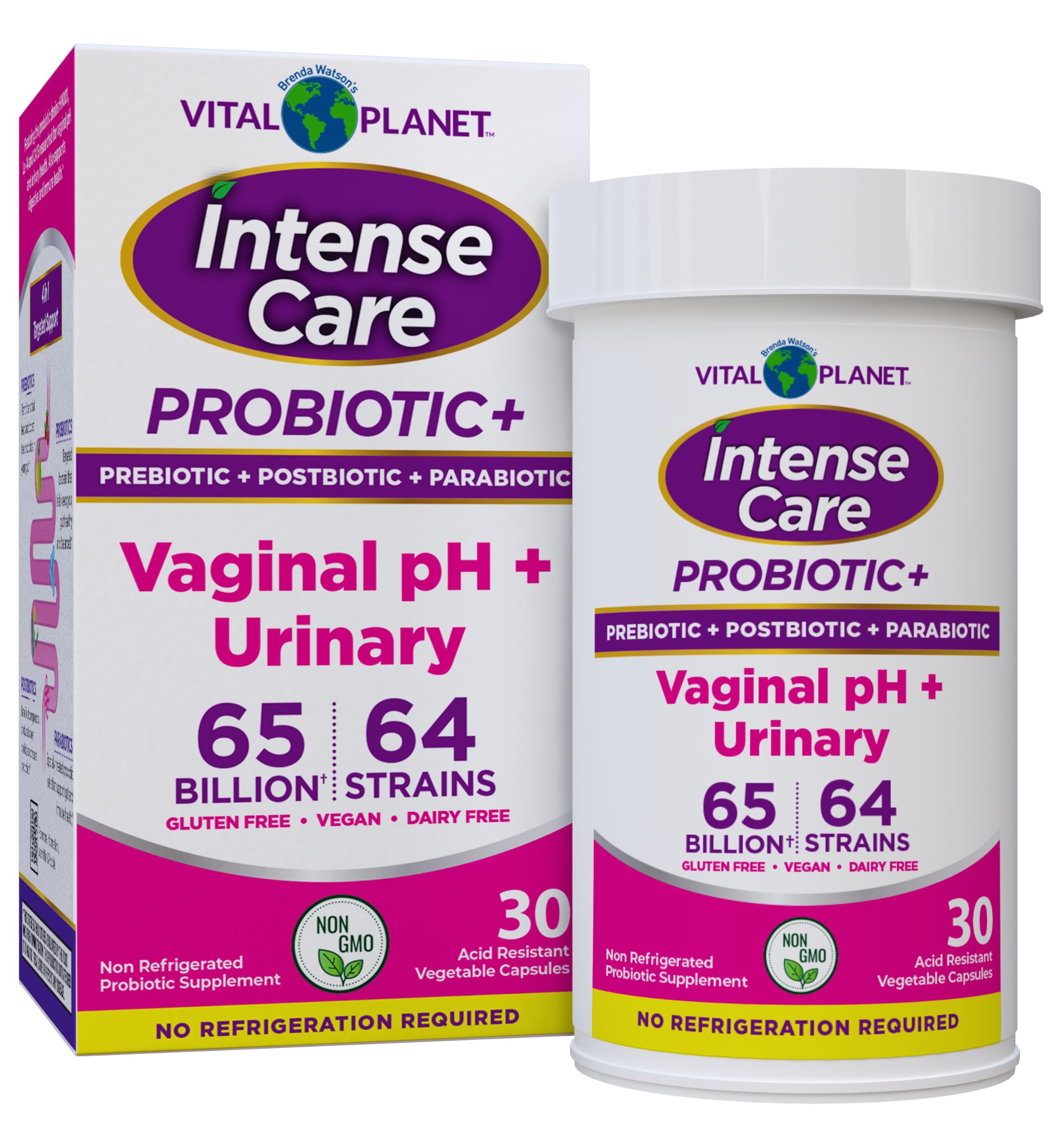 Vital Planet - Intense Care Vaginal pH & Urinary Probiotics for Women Plus Organic Prebiotics, Postbiotics, and Parabiotics, 65 Billion CFU and 64 Strains, Immune and Digestive Health 30 ct Vital Planet buy supplements canada