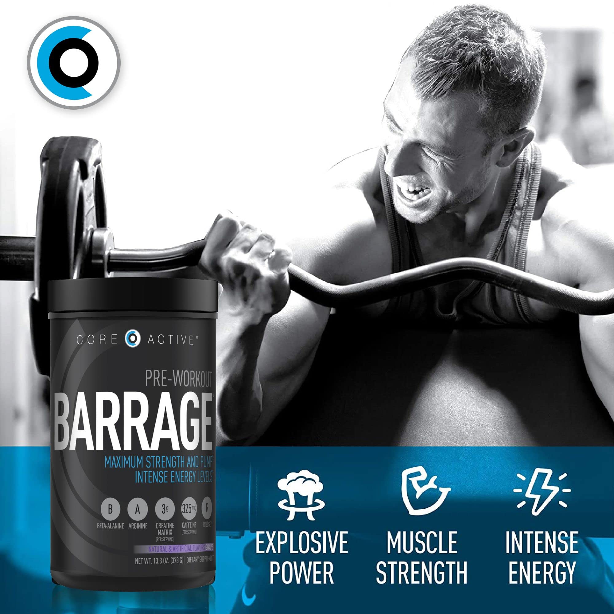 (CORE)ACTIVE Barrage Pre Workout Powder - Preworkout for Women & Men, Creatine (CORE)ACTIVE buy supplements canada