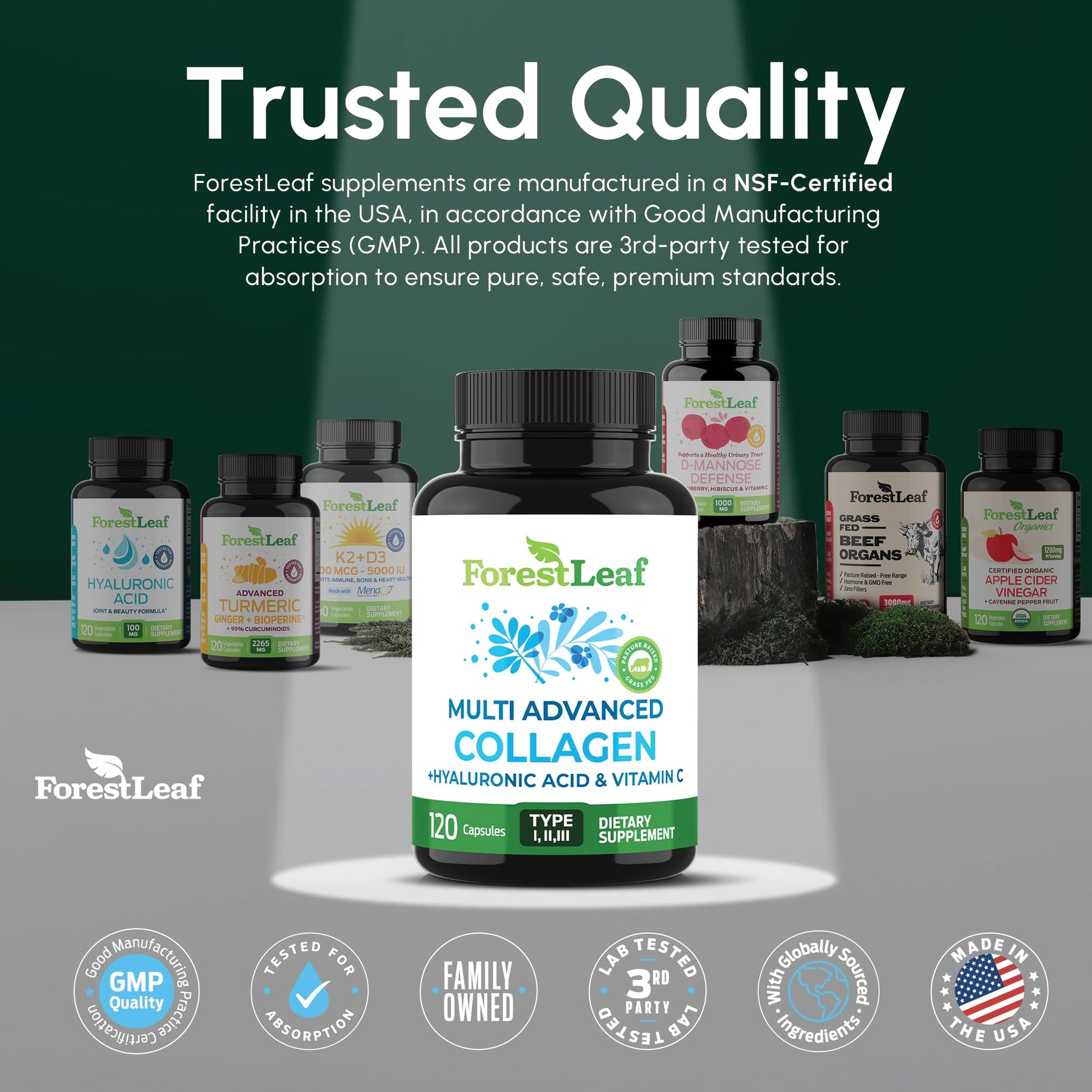 ForestLeaf Multi Collagen Pills with Hyaluronic Acid + Vitamin C | Hydrolyzed Collagen Supplements for Women or Men | Multi Collagen Capsules Peptides for Skin, Wrinkles, 120 Caps ForestLeaf buy supplements canada