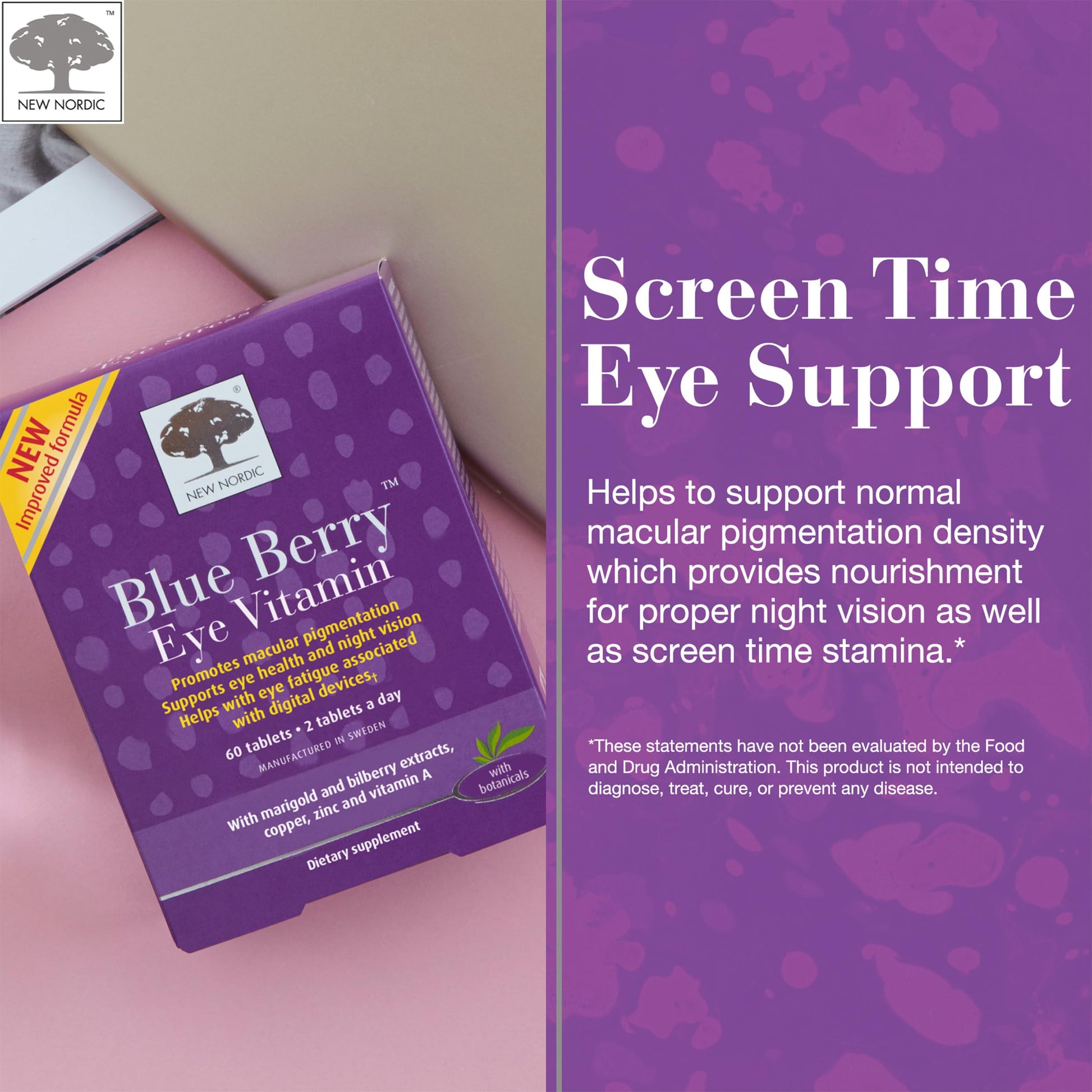 NEW NORDIC Blue Berry Eye Vitamin Lutein Supplement with Zinc, Supports Macular Pigmentation, Eye & Vision Function, 60 Tablets (Pack of 1) NEW NORDIC buy supplements canada