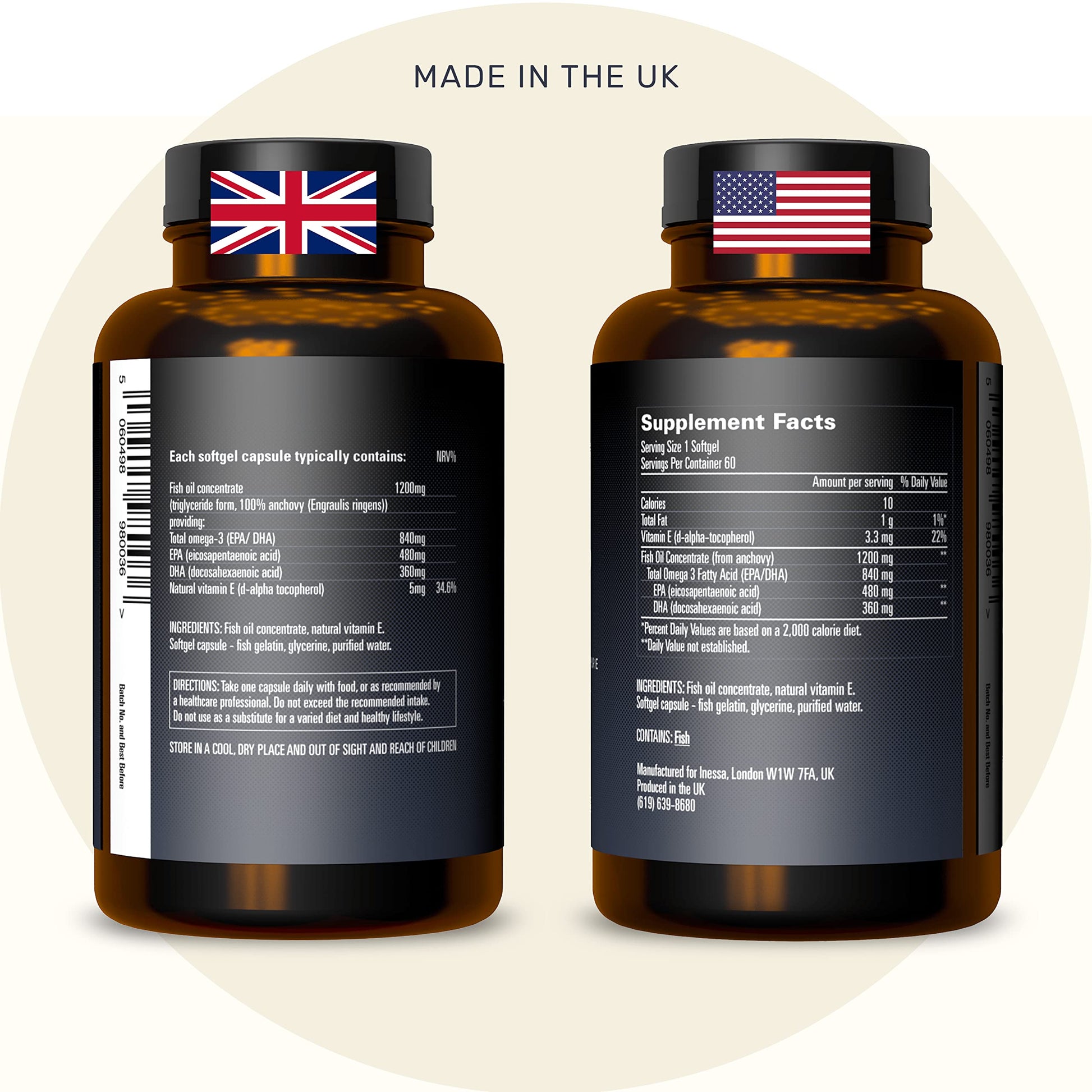 Omega 3 Fish Oil 1200mg (480mg EPA/360mg DHA per capsule) High Strength, Ultra Pure Inessa buy supplements canada