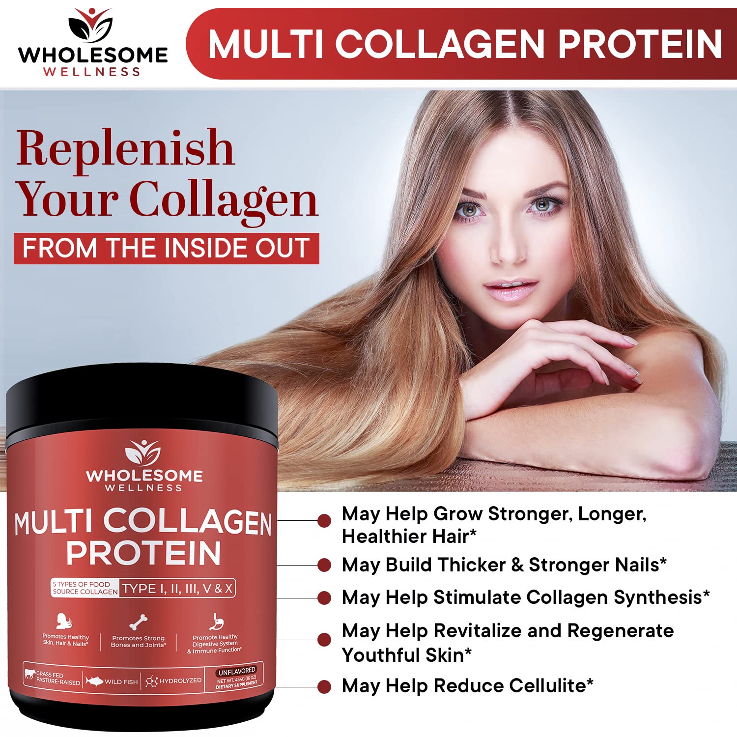 Multi Collagen Protein Powder Hydrolyzed (Type I II III V X) Grass-Fed All-in-One Super Wholesome Wellness buy supplements canada