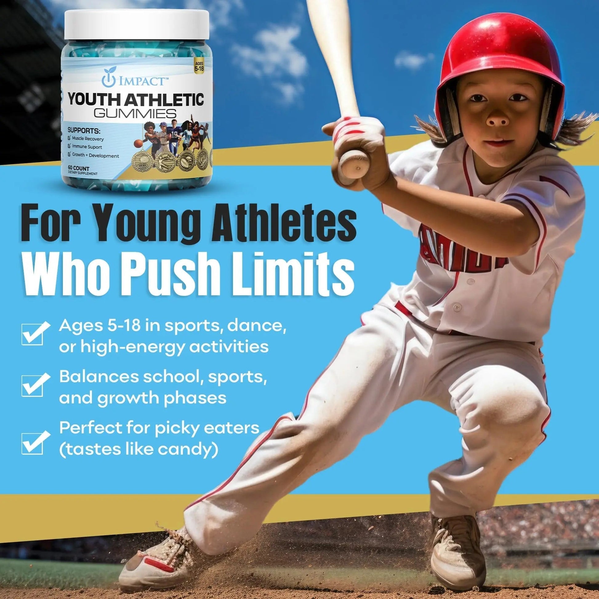 Youth Athletic Gummies – Kids Multivitamin Gummies with Essential Nutrients, Immune & Energy Support, Vegan & Gelatin-Free IMPACT buy supplements canada