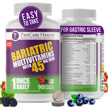 Procare Health Bariatric Multivitamin with Iron 45mg Chewable (90 Tablets) - Fruit Punch Flavor Bariatric Multivitamin Chewable Pills for Gastric Bypass ProCare Health buy supplements canada