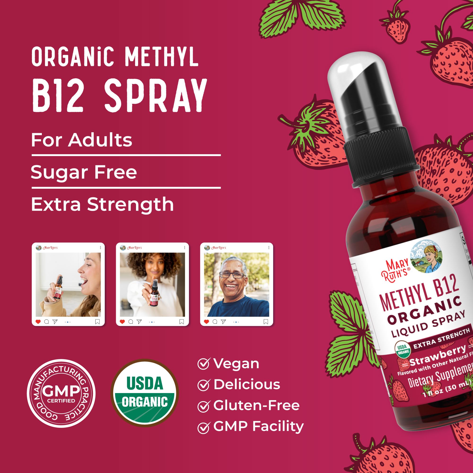 MaryRuth Organics Vitamin B12 Liquid Spray | Vegan, Non-GMO, Gluten-Free | USDA Organic Supplement | Energy & Nervous System Support | B12 Vitamins for Women & Men | 720 mcg | 1 Fl Oz MARYRUTH'S buy supplements canada
