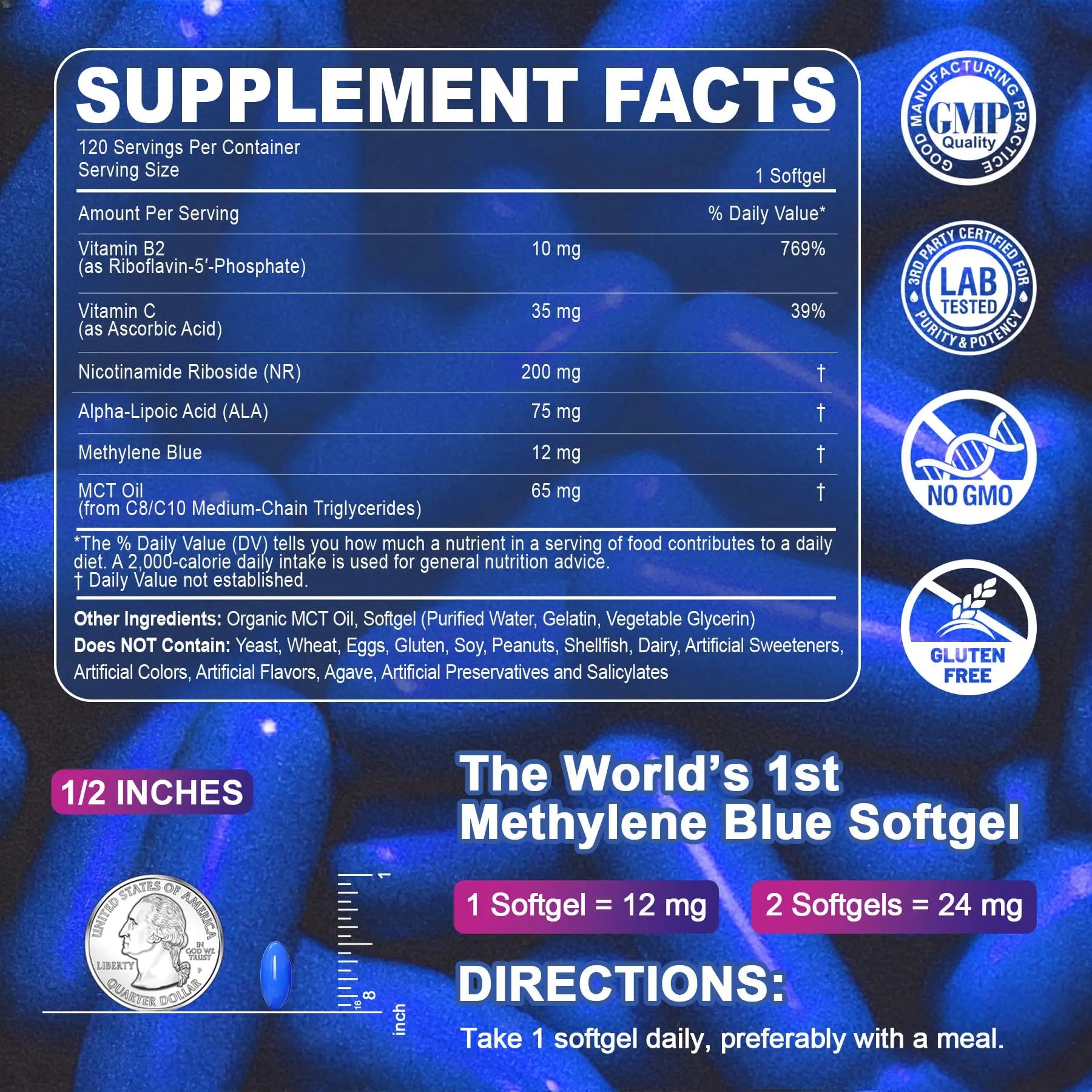LILICARE Advanced 12mg Methylene Blue Softgels for Humans | Upgraded Brain & Cellular Energy Supplement with CoQ10, NR & ALA | High Absorption Formula, Non-GMO, Mitochondrial & ATP Support, 120 Cts LILICARE buy supplements canada