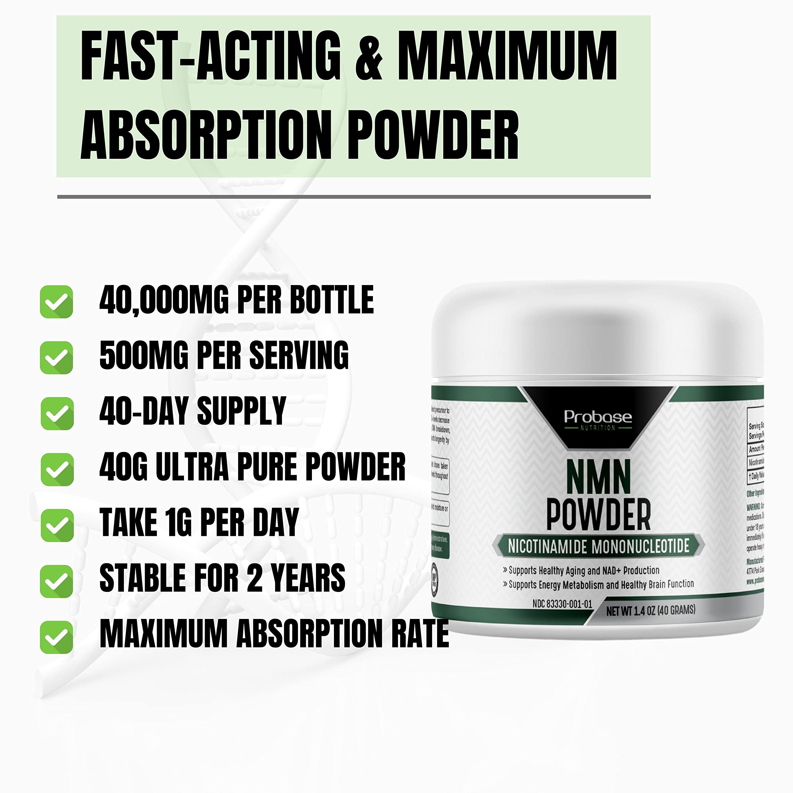 Probase Nutrition Longevity Pure NMN Powder 40 Grams - Ultra-Pure, Fully Stabilized, Pharmaceutical Grade NMN to Boost NAD+, Nicotinamide Mononucleotide Powder Supplement Probase Nutrition buy supplements canada