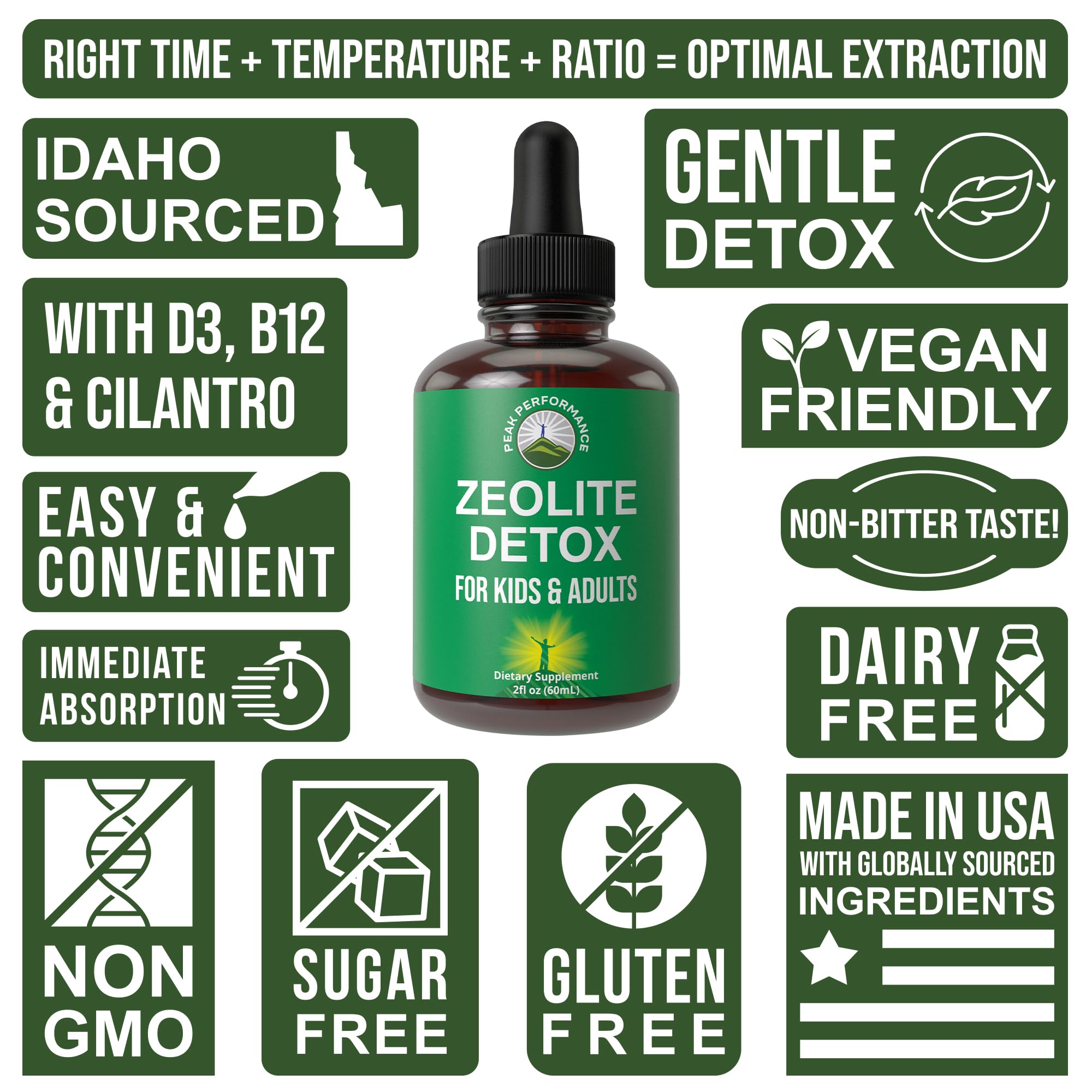 Zeolite Detox for Kids & Adults with Cilantro. Volcanic Mineral from Idaho USA. Zeolite Clinoptilolite Liquid Drops Gentle Cleanse Supplement with Vitamins B12 & D. Support Focus, Energy, Gut, Speech Peak Performance buy supplements canada