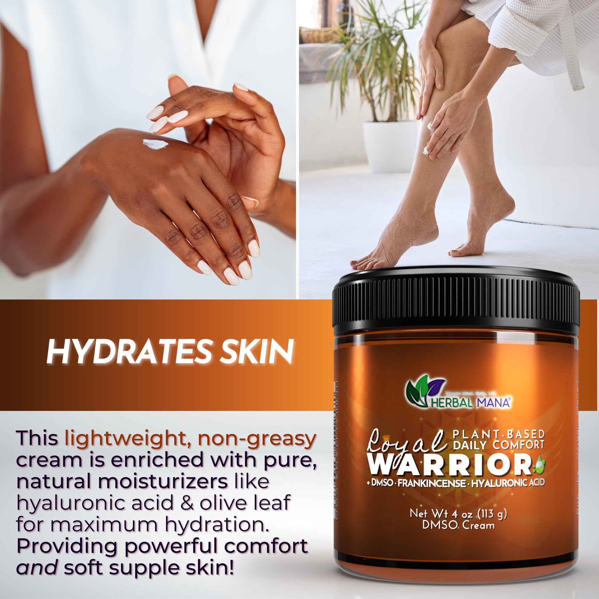 Herbal Mana Frankincense DMSO Body Cream with Magnesium & Hyaluronic Acid | Royal Warrior Herbal Mana buy supplements canada