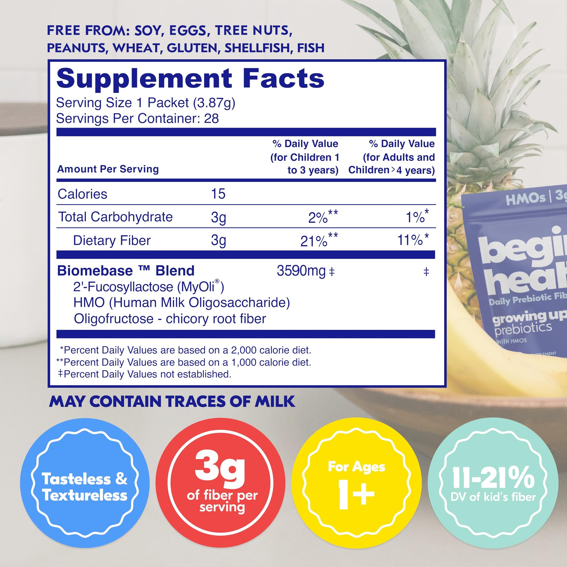 Begin Health Growing Up Prebiotics for Kids 28-Packs | Prebiotic Soluble Powder Stool Softeners and Digestive Gut Health Supplement | Ideal to Mix with Kids Daily Begin Health buy supplements canada