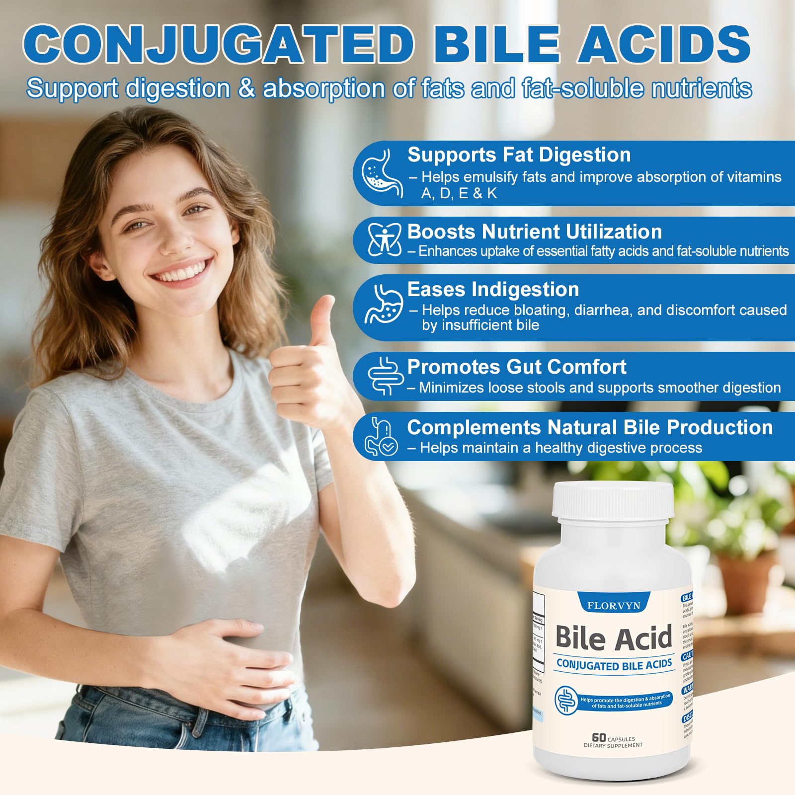 Florvyn Conjugated Bile Acid Supplement 1000mg – Supports Fat Digestion & Absorption of Fats & Fat-Soluble Nutrients, Gut Comfort & Nutrient Utilization, 60 Capsules, 30 Day Supply Florvyn buy supplements canada