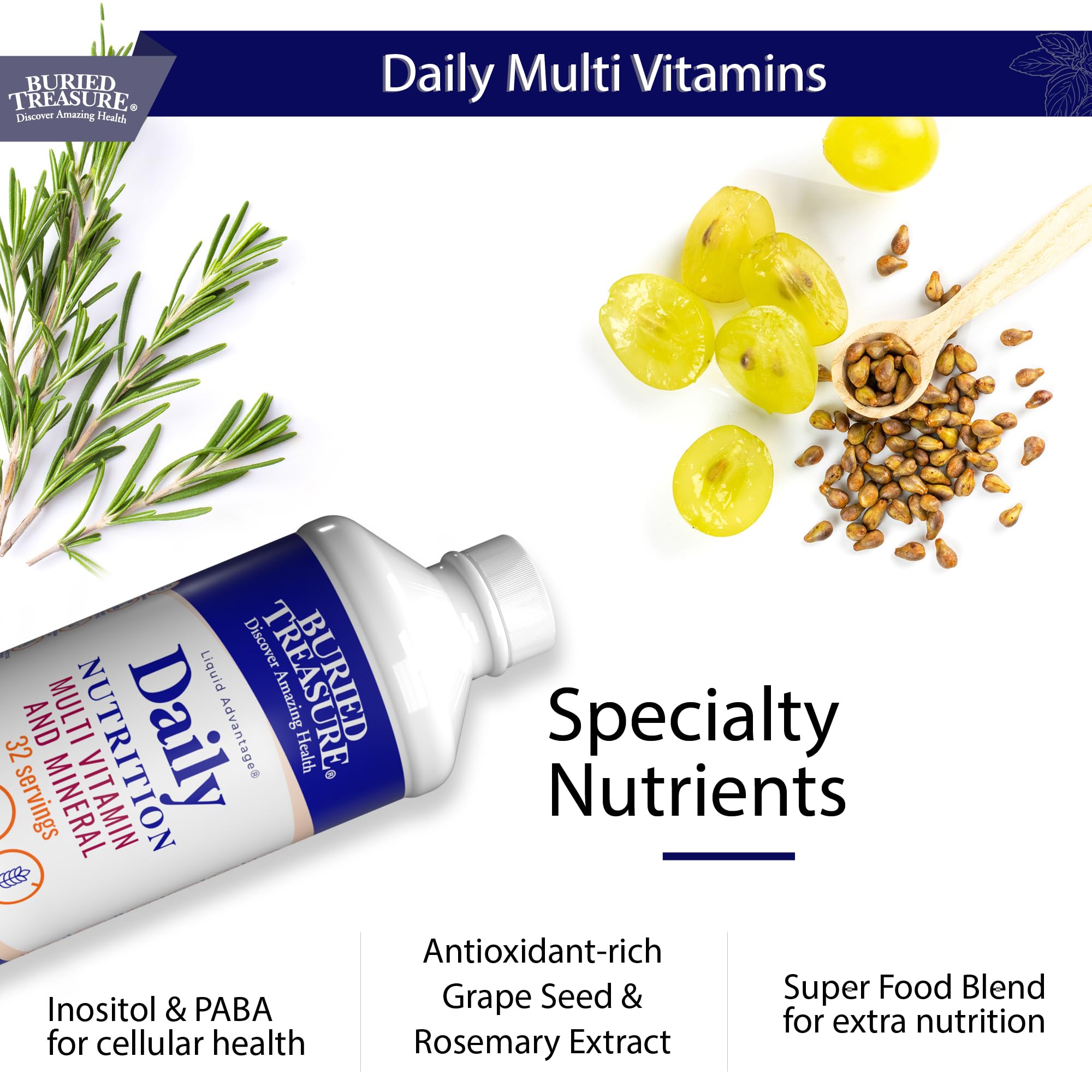 Buried Treasure Daily Nutrition Liquid Multivitamin and Mineral Supplement with Trace Minerals, Superfoods, Vitamin A, B-Complex, C, D, E, Methylfolate, Biotin, Magnesium, Zinc, Resveratrol, 32 serv Buried Treasure buy supplements canada