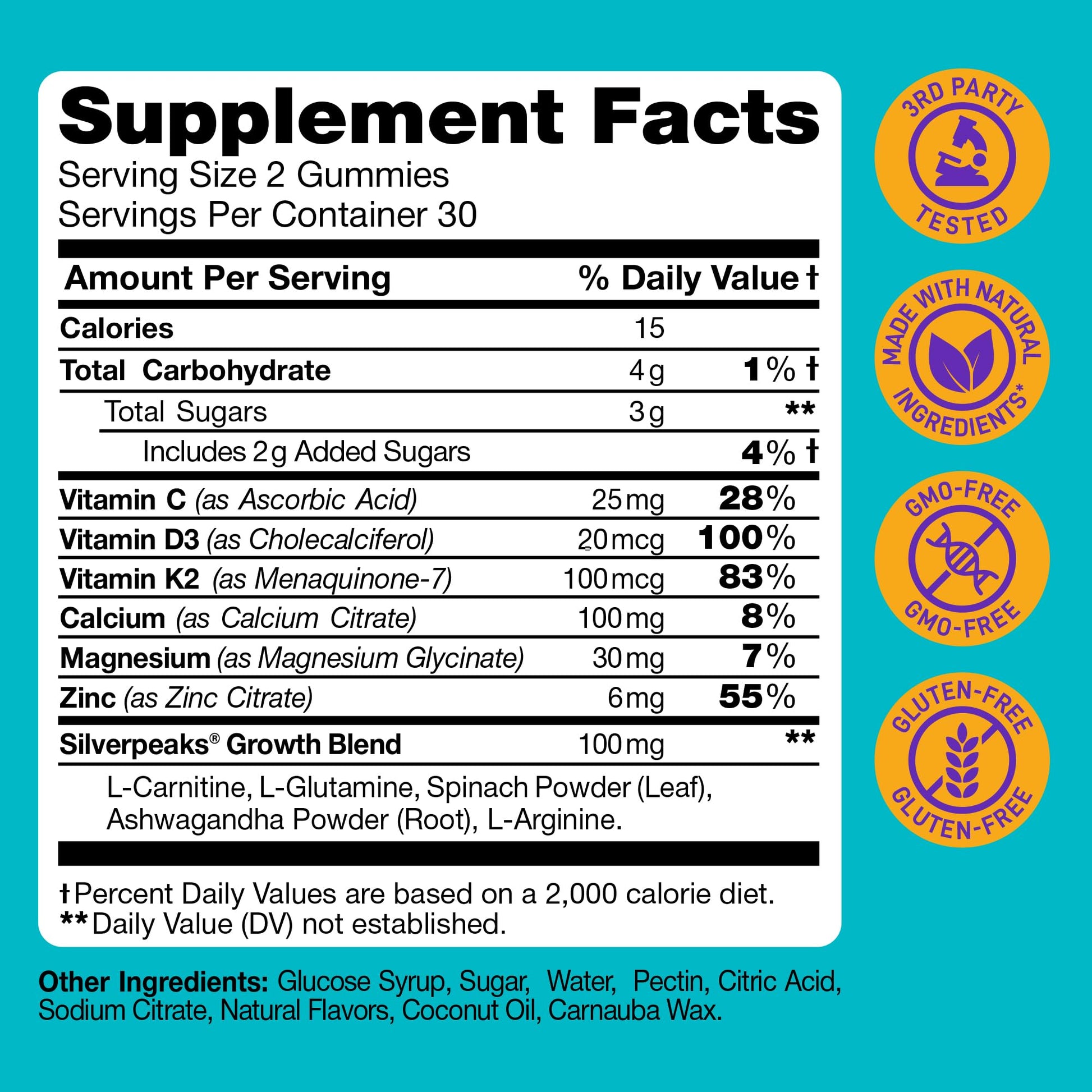 Height Growth Gummies for Kids - Growth Vitamins for Teens, Height Increase Multivitamin for Boys & Girls with Calcium Vitamin D C K2 Magnesium Zinc, Natural Height Growth Maximizer Supplement, 60 PCS SILVERPEAKS buy supplements canada