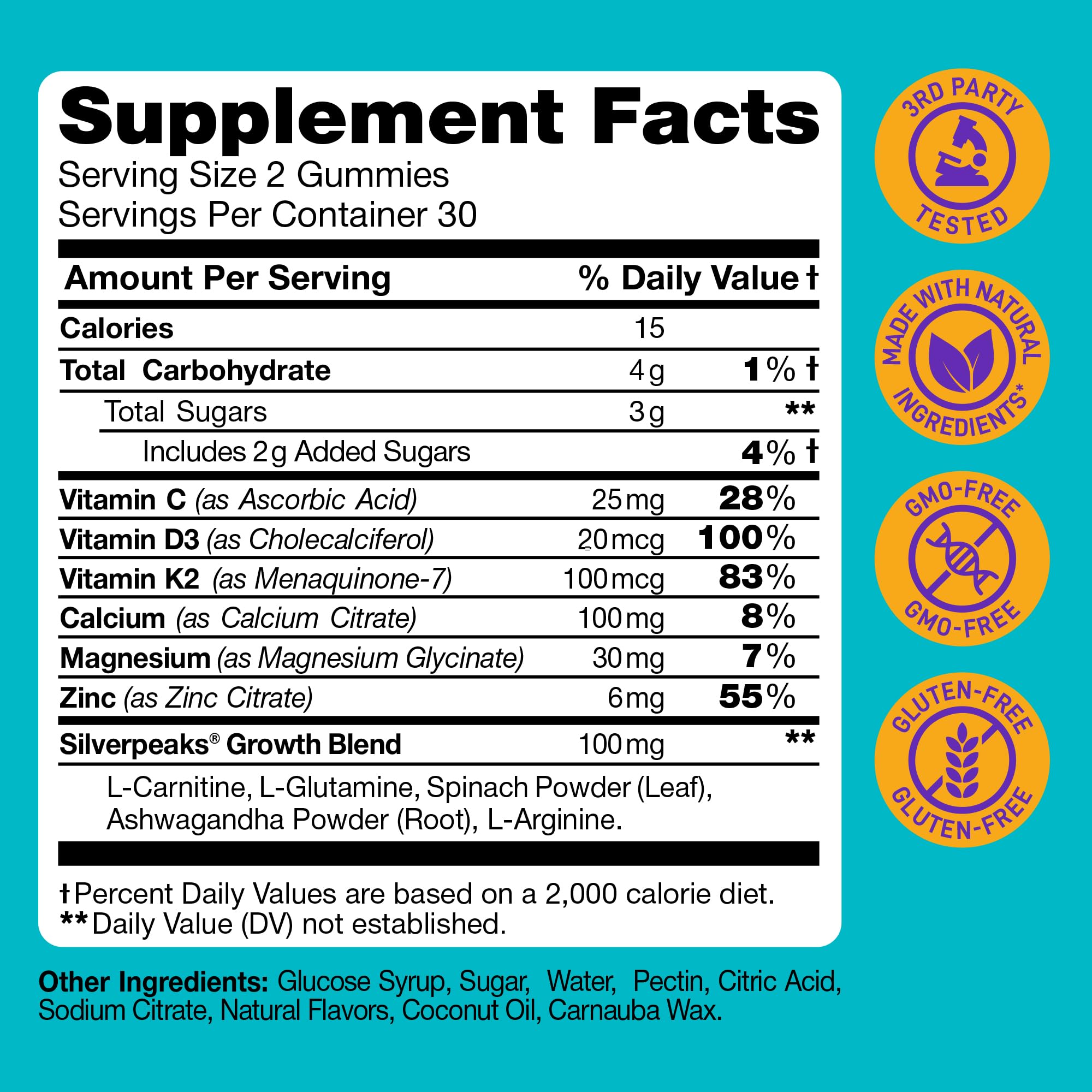 Height Growth Gummies for Kids - Growth Vitamins for Teens, Height Increase Multivitamin for Boys & Girls with Calcium Vitamin D C K2 Magnesium Zinc, Natural Height Growth Maximizer Supplement, 60 PCS SILVERPEAKS buy supplements canada