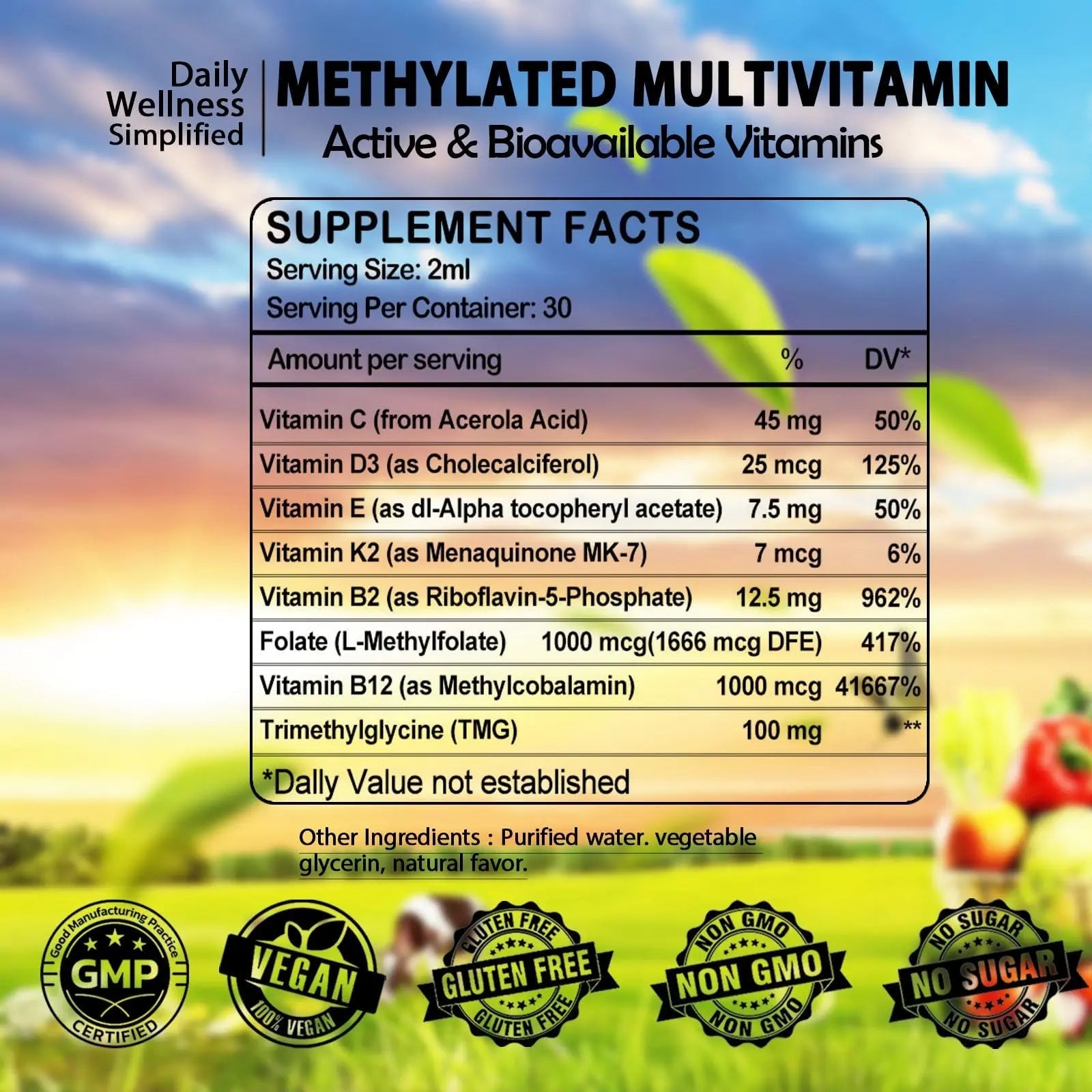 Multivitamin for Women & Men, Methylated Multivitamins & Multiminerals liquid Drops with Methylfolate B12 B2 Vitamin C E D3 K2 GLOVVUUP buy supplements canada