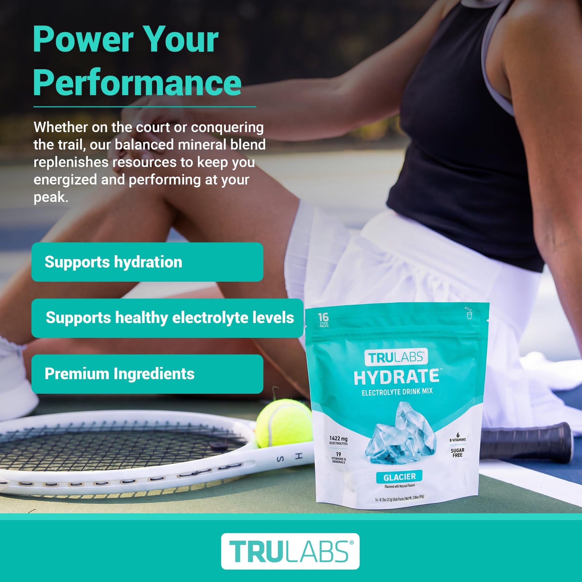 TRULABS Hydrate Electrolyte Drink Mix – Glacier Flavor, Sugar-Free Hydration Packets with 1422 mg Electrolytes & 19 Vitamins & Minerals, Monk Fruit Sweetened, On-the-Go Sticks (16 Count) TRULABS buy supplements canada