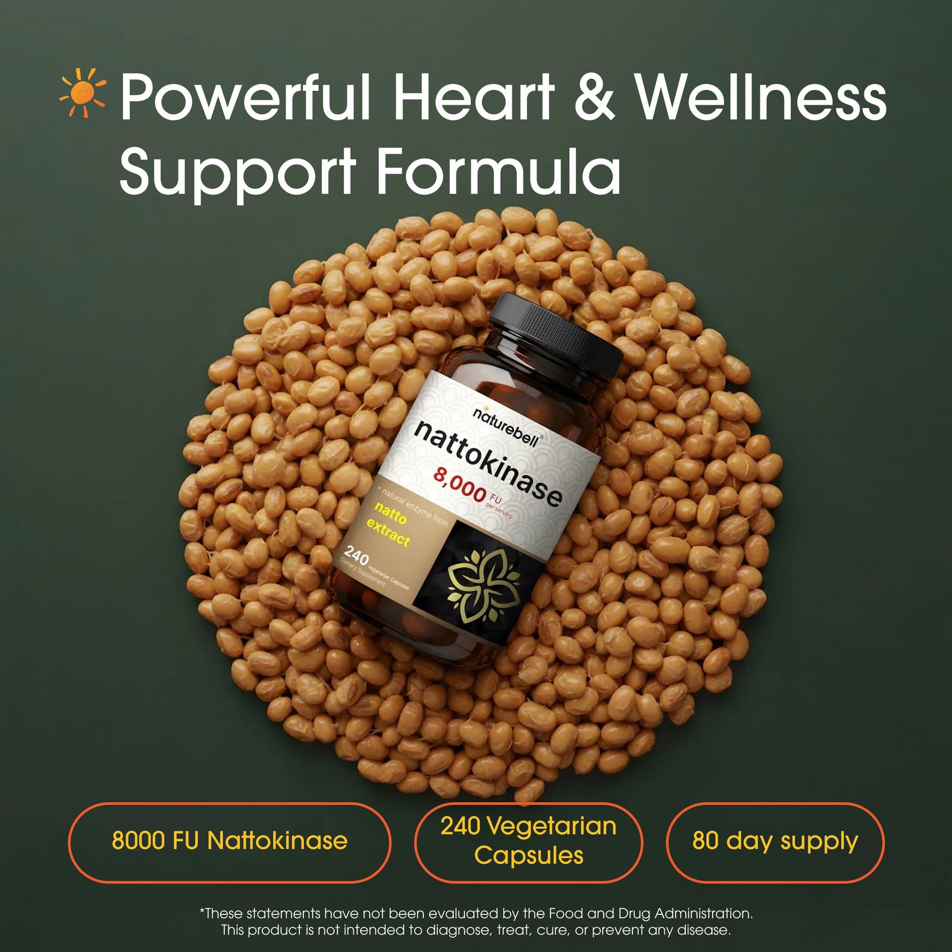 NatureBell Nattokinase - 240 Capsules - 8,000 FU Max Strength from Fermented Natto Extract - for Heart Health NatureBell buy supplements canada