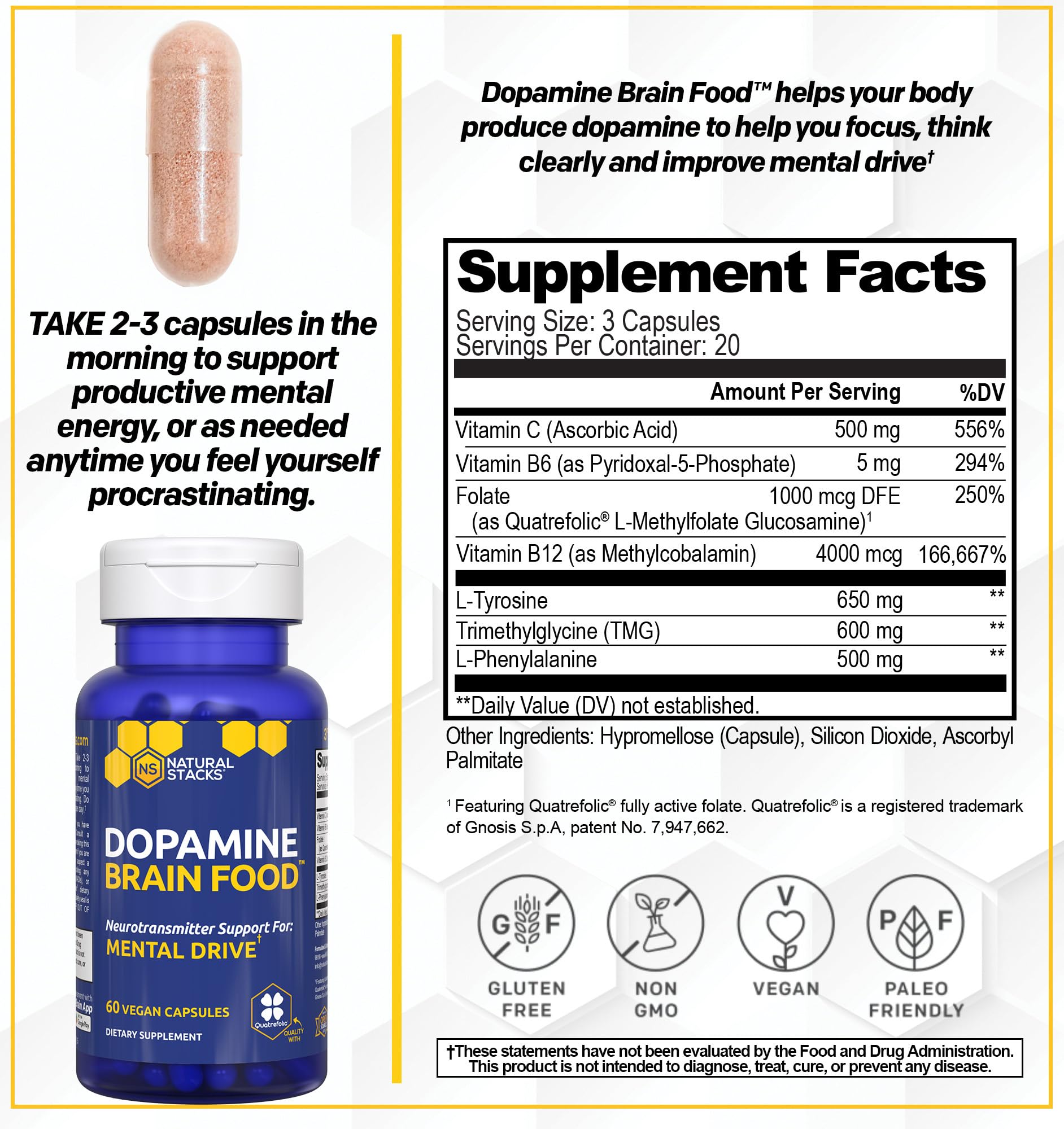 NATURAL STACKS Dopamine Brain Food + Magtech Magnesium Bundle - Chelated Magnesium Complex - Supports Brain Health & Mental Drive* - 150 Total Capsules NATURAL STACKS buy supplements canada