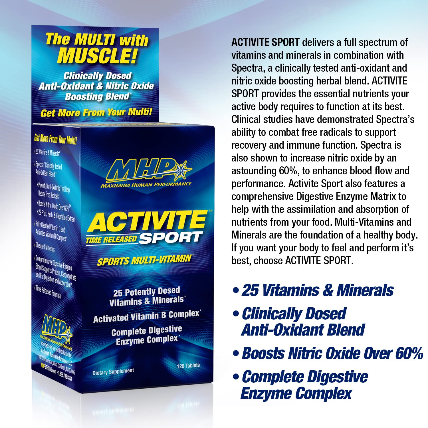 MHP Activite Sport Multi Vitamin, 25 Vitamins and Minerals, Nitric Oxide Booster, Digestive Enzymes, Antioxidants, 120 Tablets Maximum Human Performance buy supplements canada